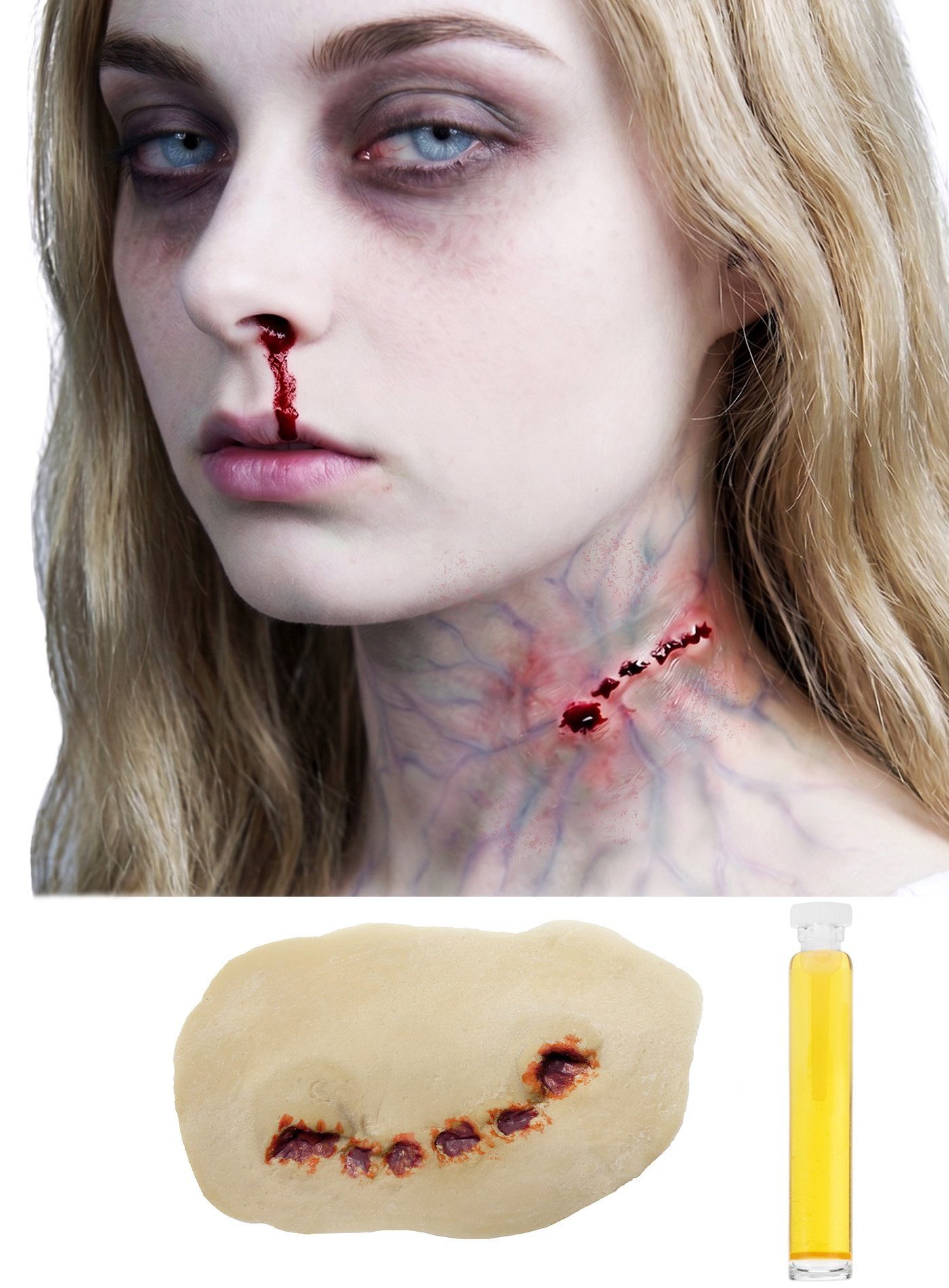 Wizardo Theaterschminke Biss eines Vampirs - Latexwunde, Diese Bisswunde am Hals lässt sich einfach ankleben und macht klar, d