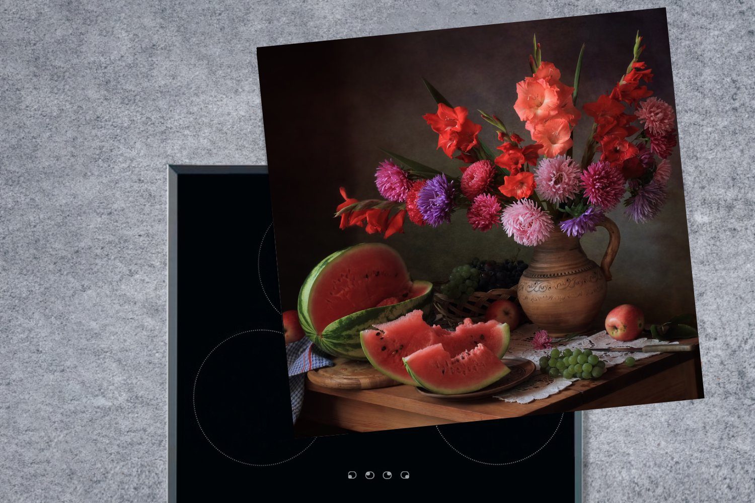 MuchoWow Herdblende-/Abdeckplatte Farben - Stillleben Obst, tlg), küche Ceranfeldabdeckung, (1 für Vinyl, - 78x78 cm, Arbeitsplatte