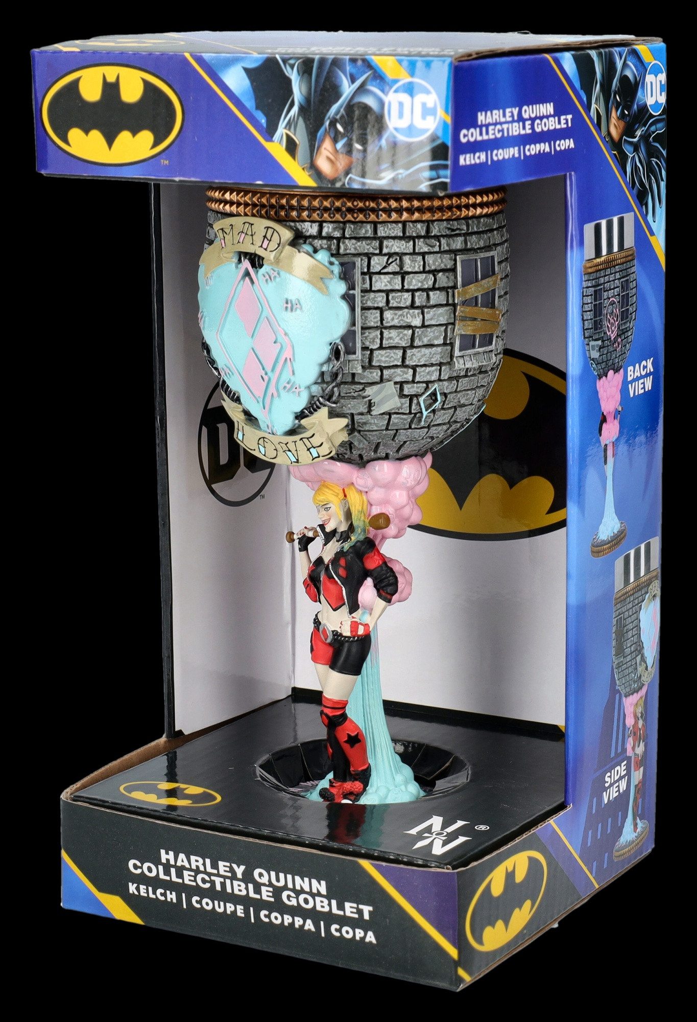Figuren Shop GmbH Becher Harley Quinn Weinkelch – DC Merchandise Sammler Kelch 19,5 cm Becher, Kunststein (Polyresin), Edelstahl