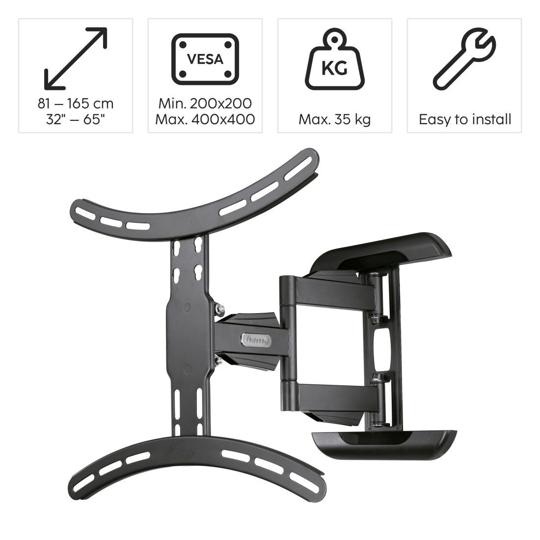 Hama TV-Wandhalterung Halterung, schwenkbar, neigbar, ausziehbar von 81 - 165 (32" - 65), (bis 65 Zoll, max. 35 kg)