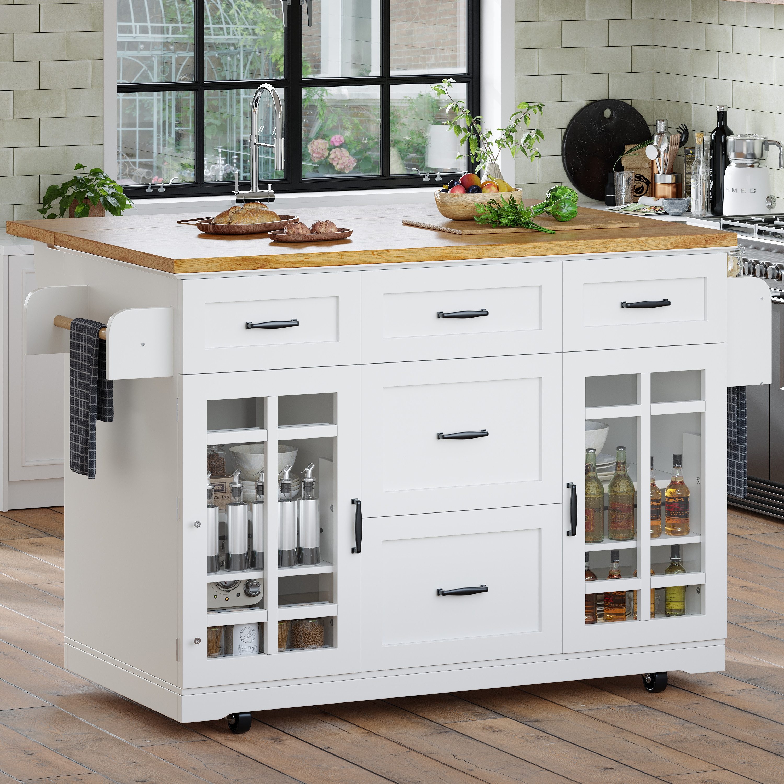 Flieks Küchenwagen mit erweiterbarer Arbeitsplatte, Rollen und Türregalen, günstig online kaufen