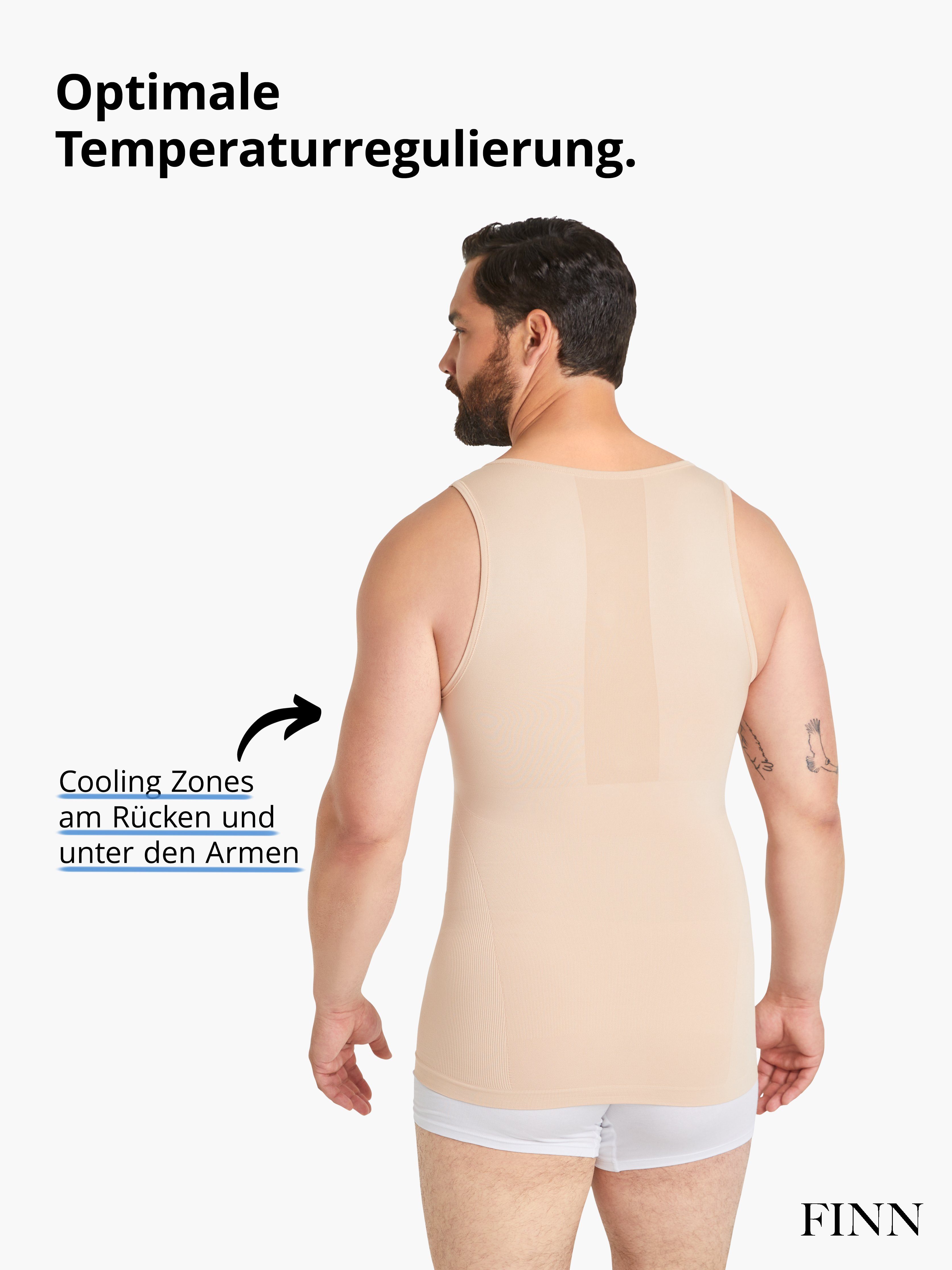 Body-Shaper Seamless Shapinghemd für Nähte Starker FINN Herren Männer Kompressions-Unterhemd Design ohne Light-Beige