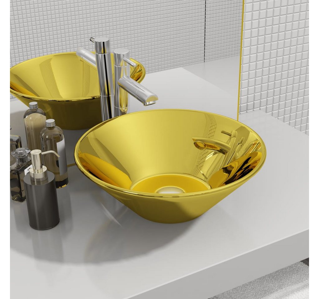 Thumbnail - vidaXL Waschbecken Waschbecken Badezimmer Aufsatzwaschbecken 42 x 14 cm Keramik Golden