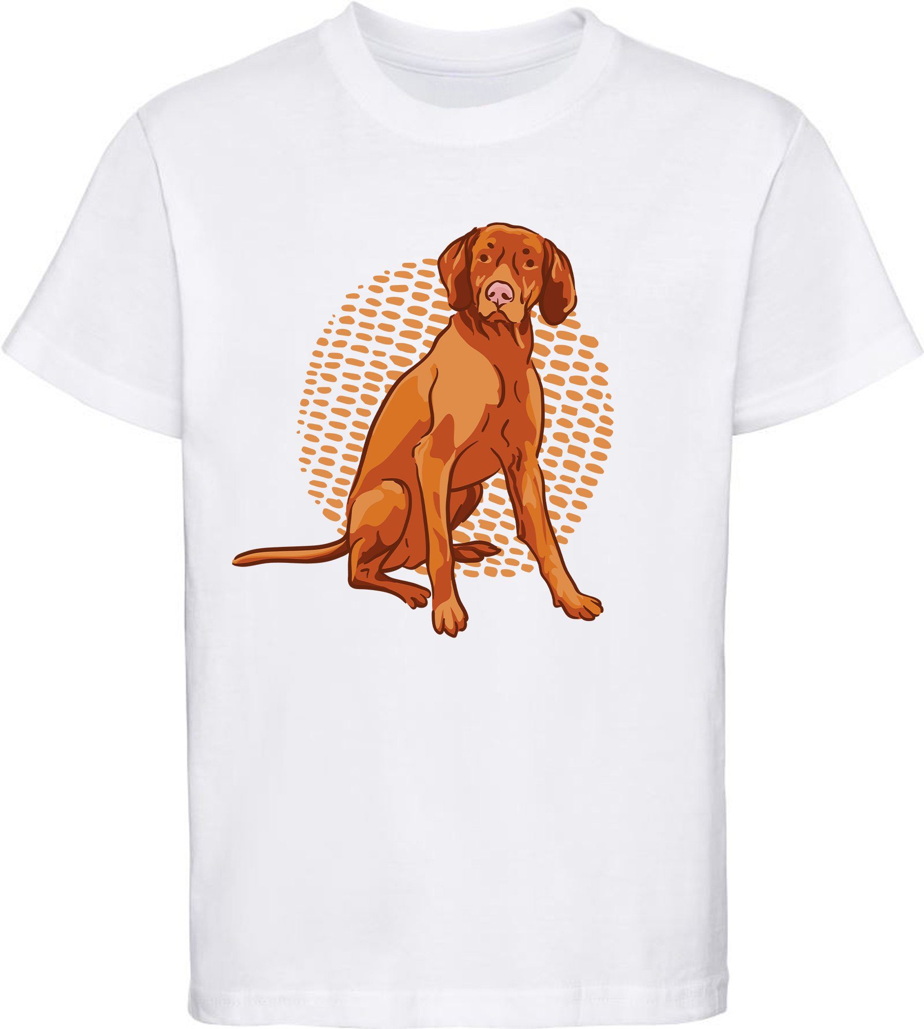 MyDesign24 T-Shirt Kinder Hunde Print Shirt bedruckt - Sitzender brauner Hund Baumwollshirt mit Aufdruck, i257 weiss