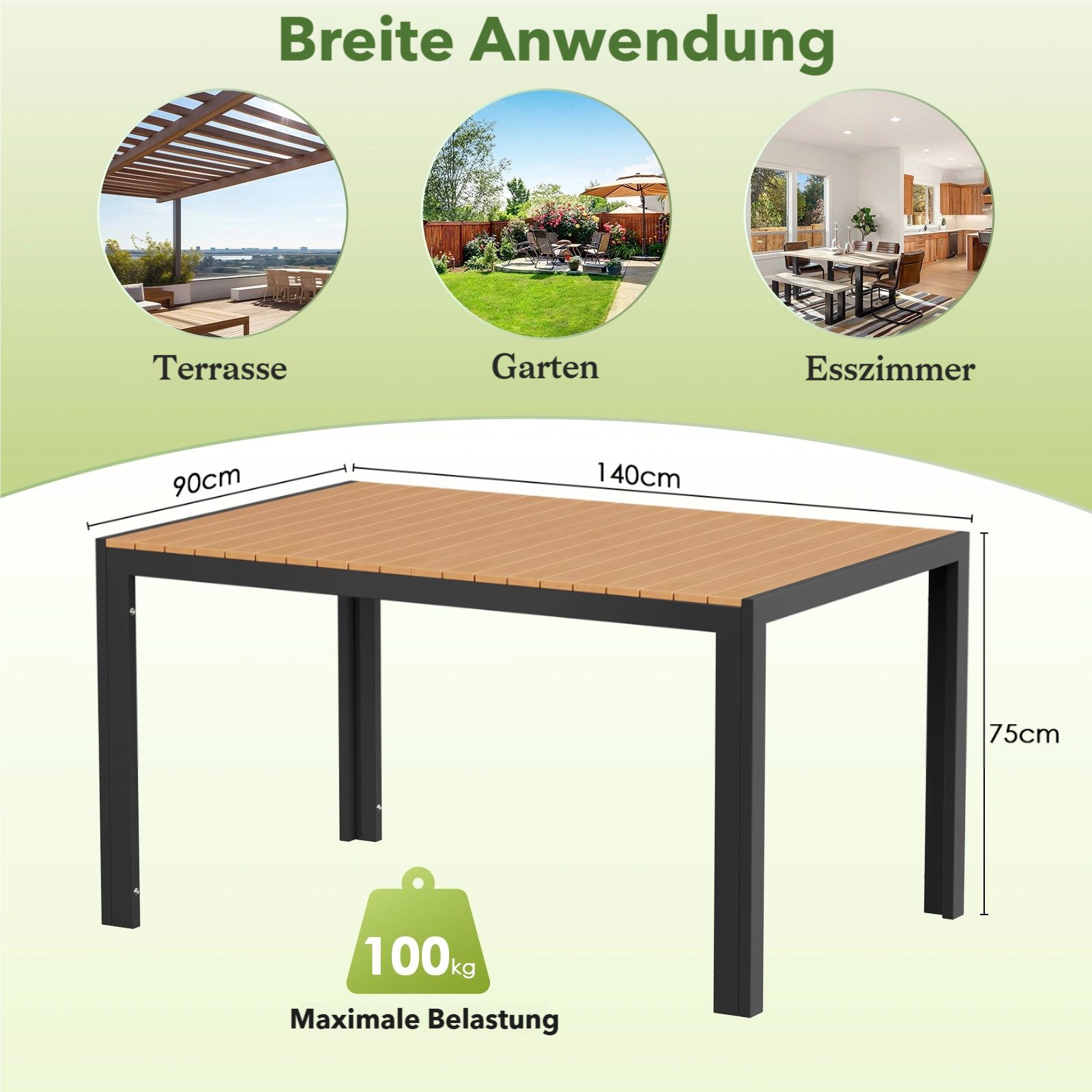 TLGREEN Gartentisch Wetterfest,Balkontisch Aluminium mit WPC Tischplatte, (Outdoor Esstisch für Balkon und Terrasse, Leichtgewicht), Stabiler Quadratisch Terrassentisch