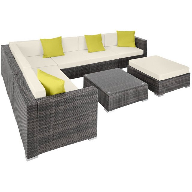 tectake Loungeset Rattan Lounge mit Aluminiumgestell Marbella, (Komplettset, 8-tlg., inkl. Kissen), pflegeleicht, robust, witterungsbeständig