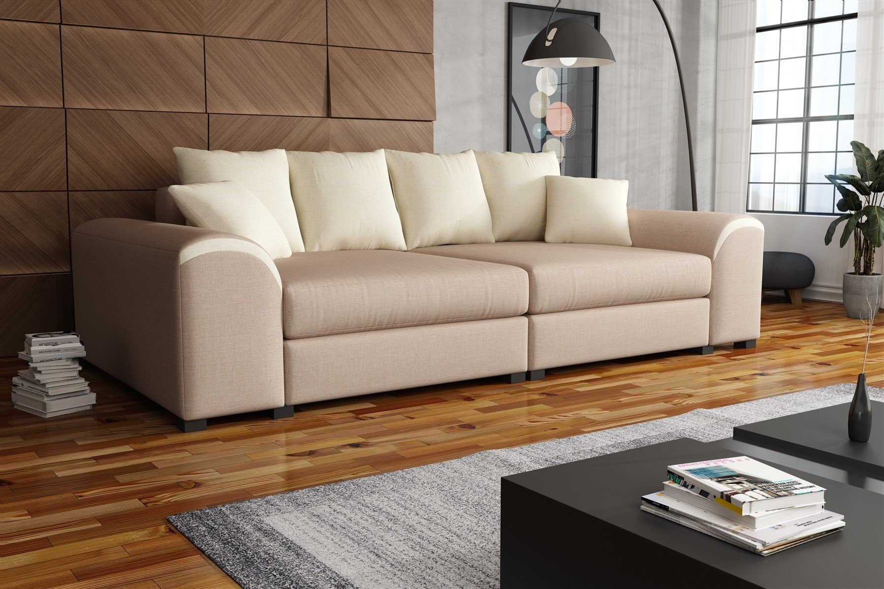 Fun Möbel Big-Sofa Big Sofa Couchgarnitur WELLS Megasofa in Stoff, inkl. Zierkissen