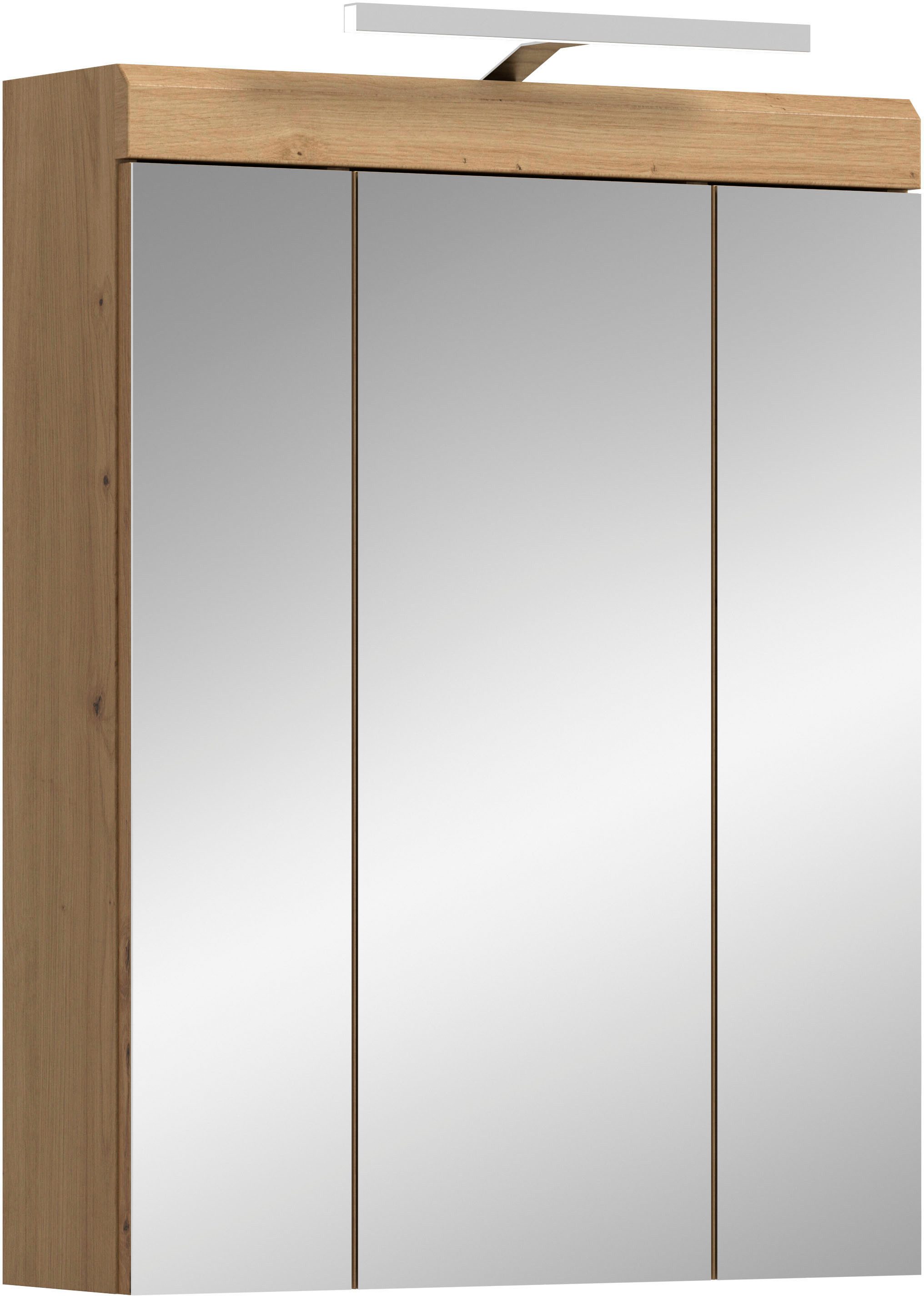 welltime Badezimmerspiegelschrank SIENA, Breite 60cm, inkl. Beleuchtung, 3 Spiegeltüren, 9 Fächer (Set, TOPSELLER) in verschiedenen Farben erhältlich, Badmöbel, Badschrank, Schrank, Bad
