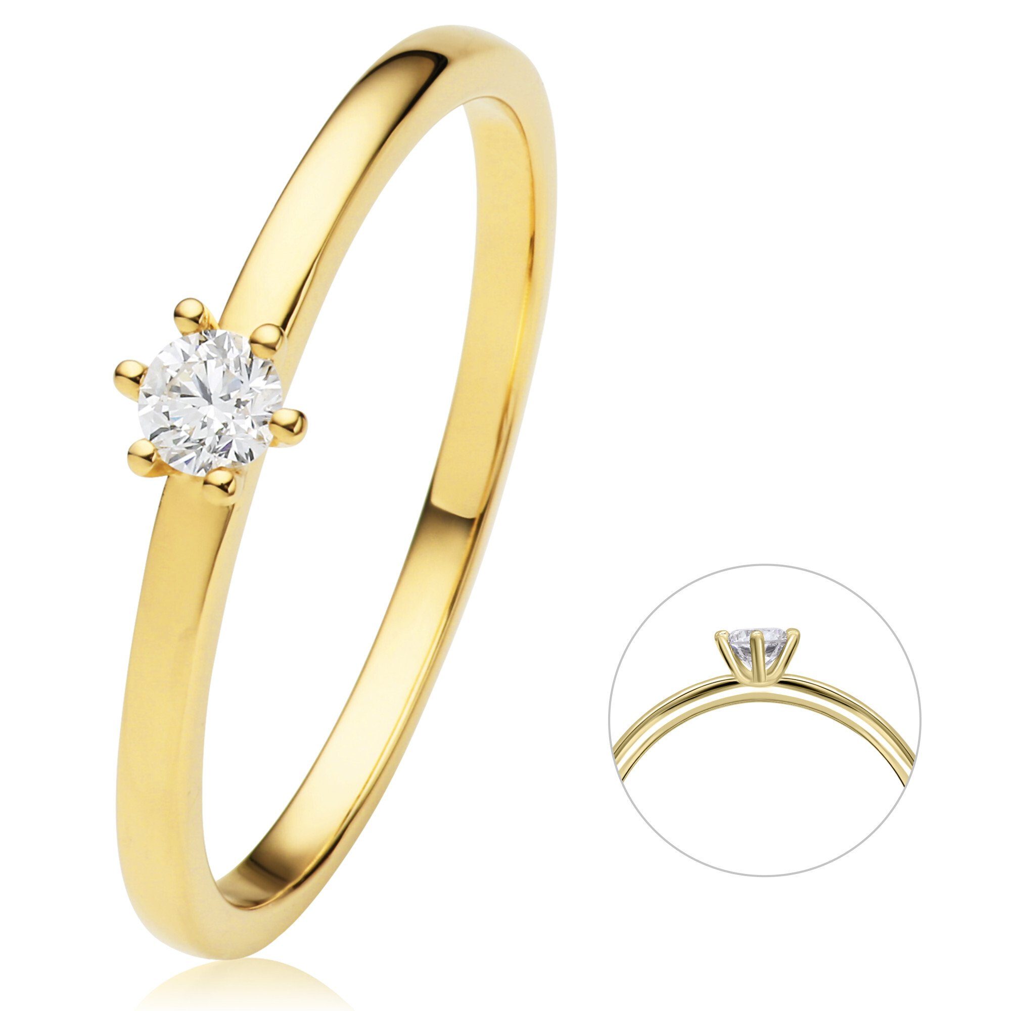 Diamant aus ONE Ring ct Gold Gelbgold, 585 Diamantring Brillant 0.1 ELEMENT Damen Schmuck