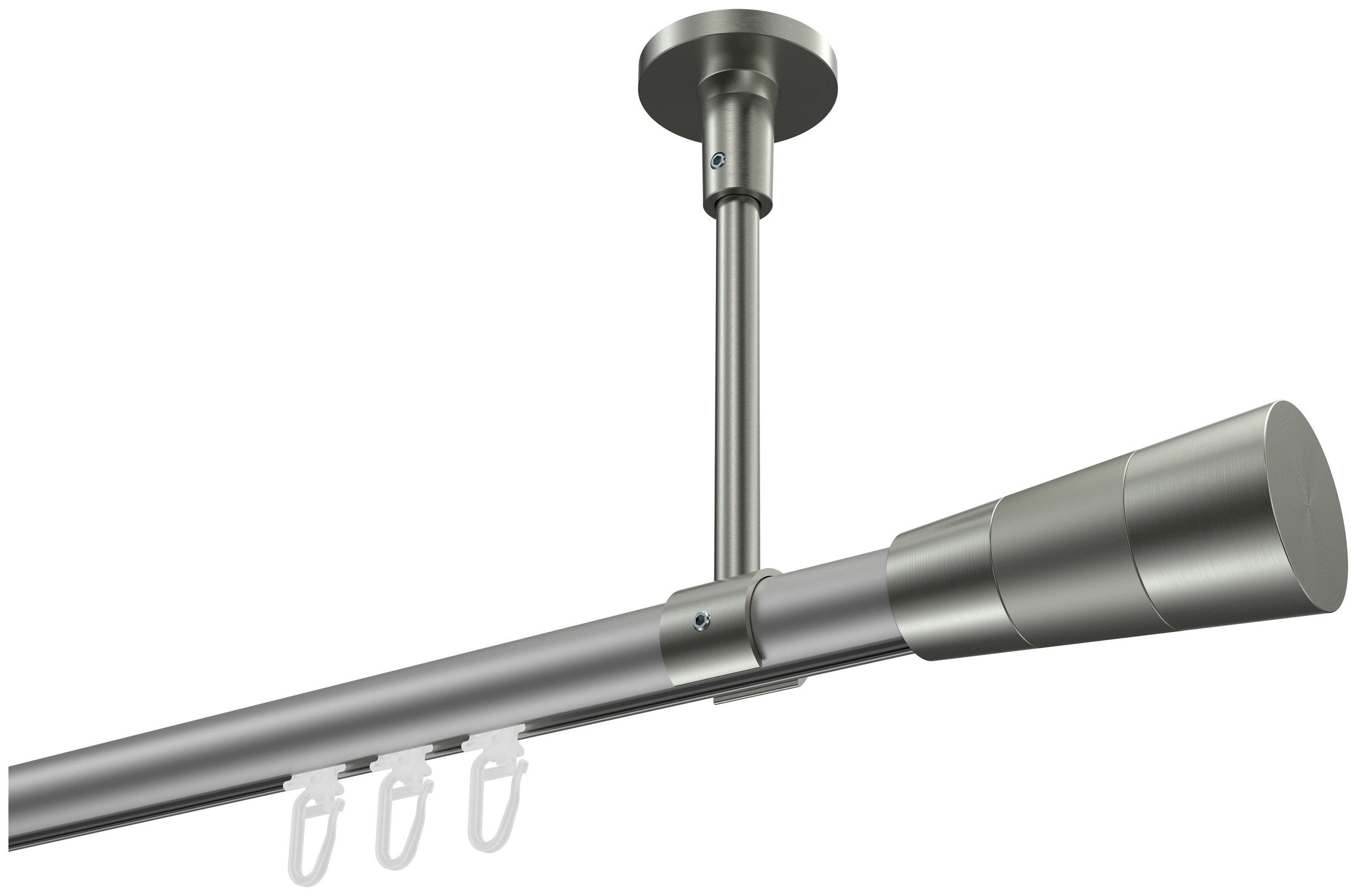 INTERDECO Innenlaufschiene Sonette Tanara, Ø 20 mm, 1-läufig, Fixmaß, kürzbar, Deckenmontage, Aluminium, Silbergrau / Edelstahl-Optik / Bicolor