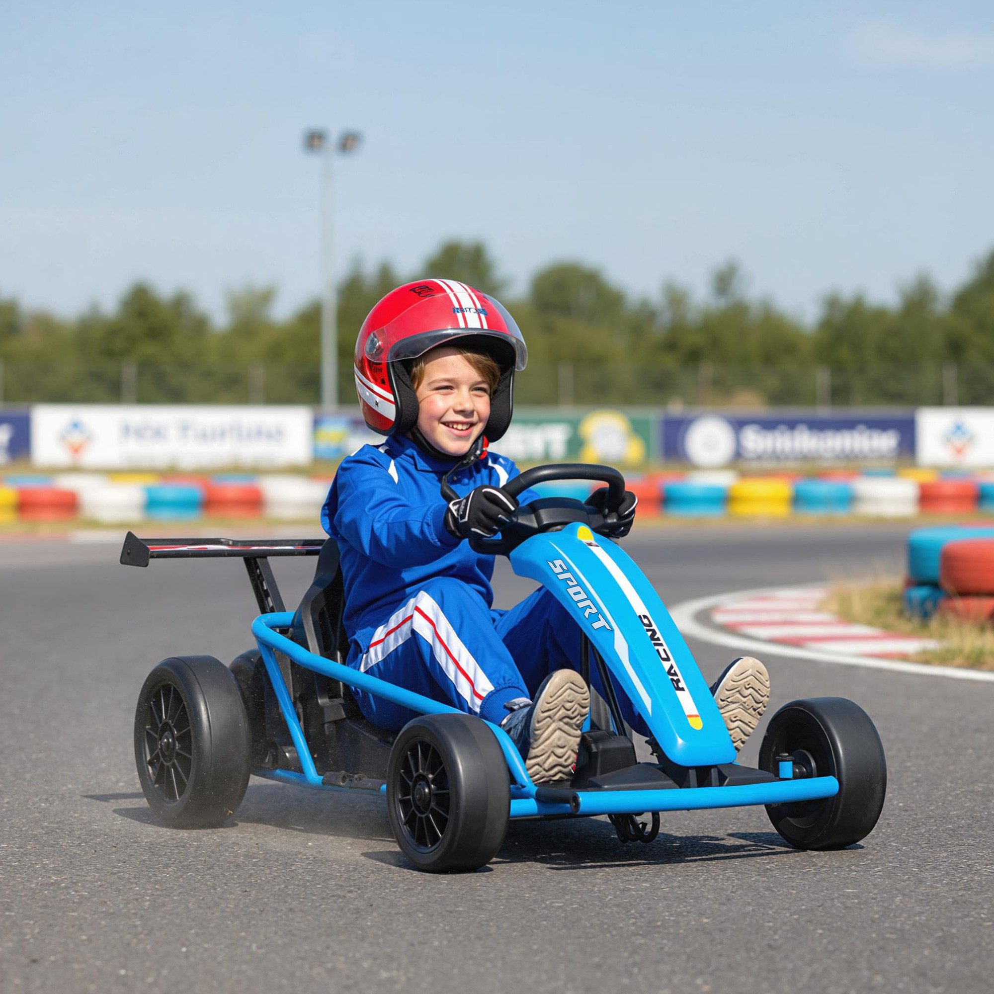 AIYAPLAY Elektro-Kinderauto Kinder Elektro Gokart 24V 6-13km/h Drift Kart mit 2 Motorn, Belastbarkeit 70 kg, (1-tlg), für 8-12 Jahre Kinder, Blau