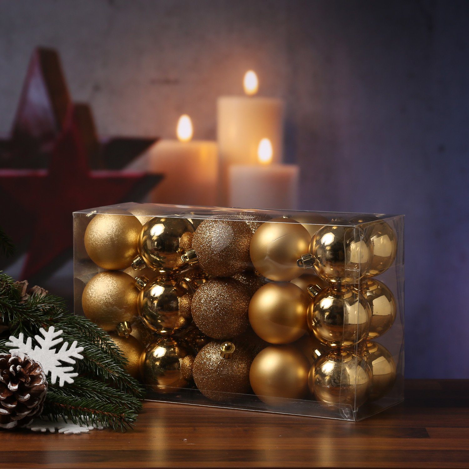 6cm Set Weihnachtskugel 30er St) bruchfest Christbaumkugel gold (30 MARELIDA D: Weihnachtsbaumkugel