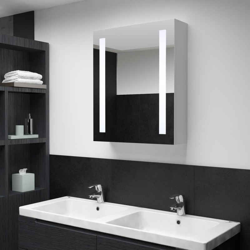 möbelando Badezimmerspiegelschrank 3007473 (LxBxH: 13x50x70 cm) inkl. Beleuchtung aus MDF in Weiß mit einer Tür und 3 Fächern