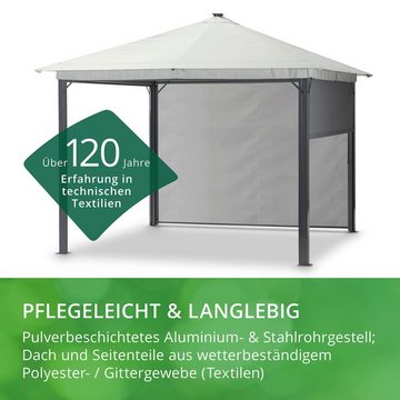 Leco Pavillon Solar LINA, mit 4 Seitenteilen, 300x300 cm, grau mit LED und Gittergewebe-Rollos