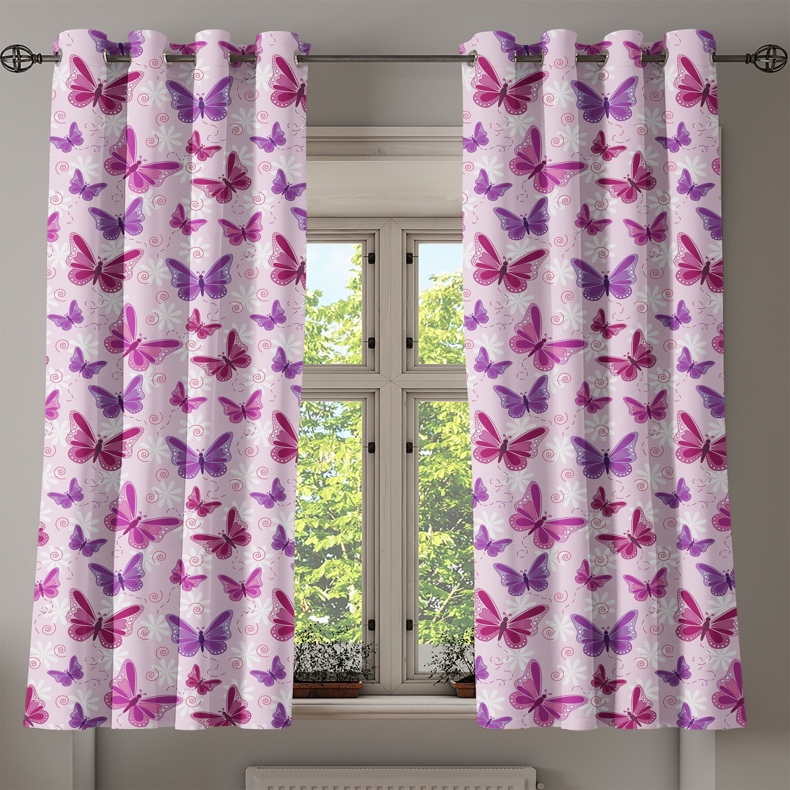 Dekorative Hippie Abakuhaus, 2-Panel-Fenstervorhänge Wohnzimmer, für Fairy Schlafzimmer Gardine Schmetterlinge Farben