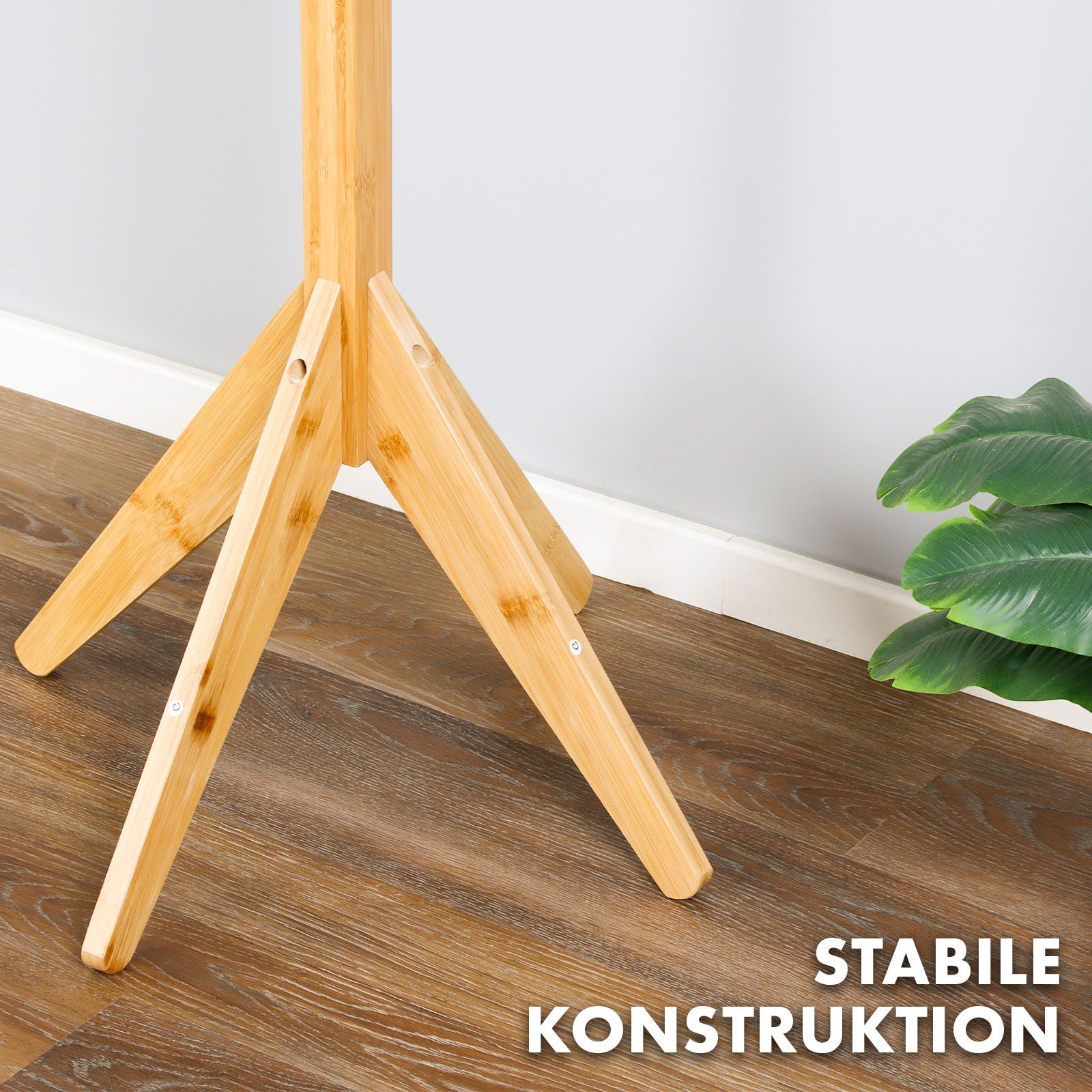 Floordirekt Garderobenständer Maryland aus Bambus – Kleiderständer mit 8 Haken, natürliches Design, (1 St), stabiler Stand für Flur & Büro, 39x39x180,8 cm, schnelle Montage