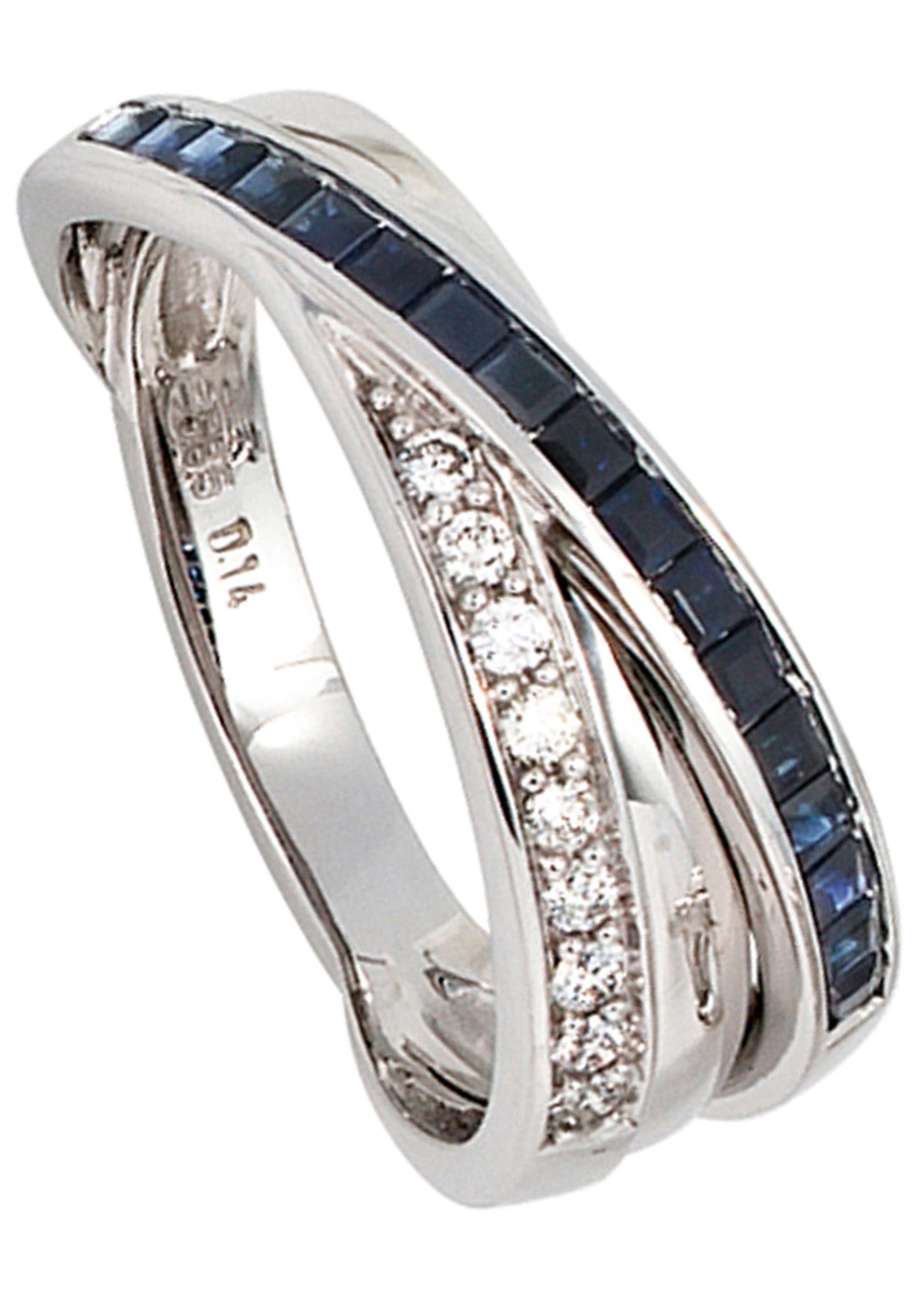JOBO Fingerring Ring mit Safir und 9 Dia... JOBO Fingerring Ring mit Safir und 9 Dia...