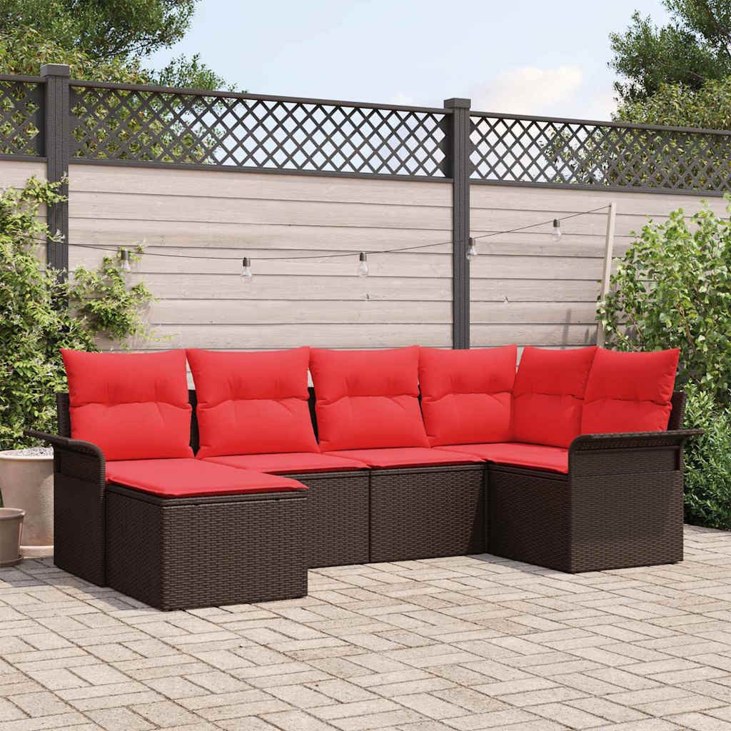 vidaXL Gartenlounge-Set Gartensofa-set mit Speicher 6 pcs Braun Poly-Rattan, (6-tlg)