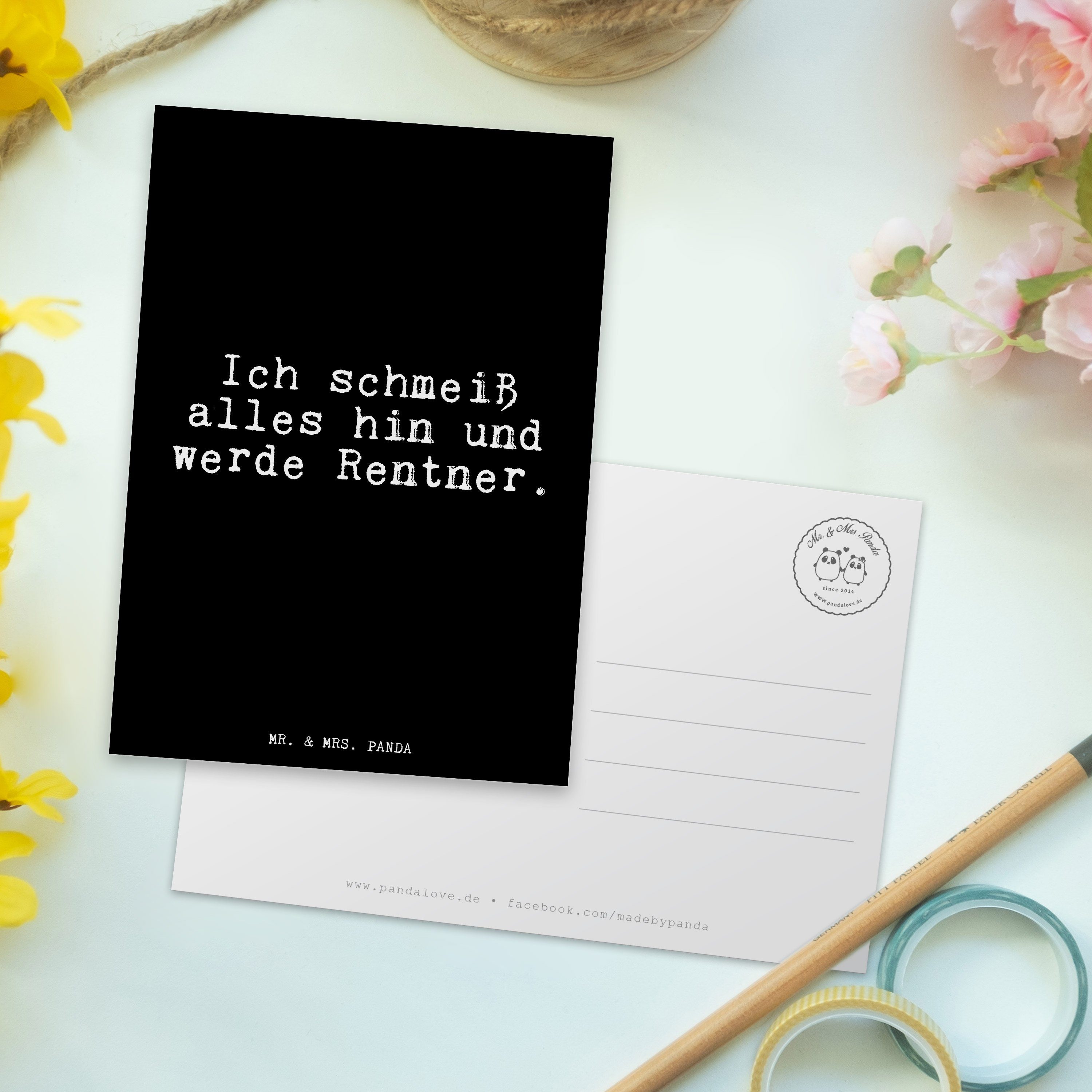 Postkarte Panda Geschenk, Mrs. & - Ich Schwarz Einladung - Rentnerin, alles Mr. hin... schmeiß