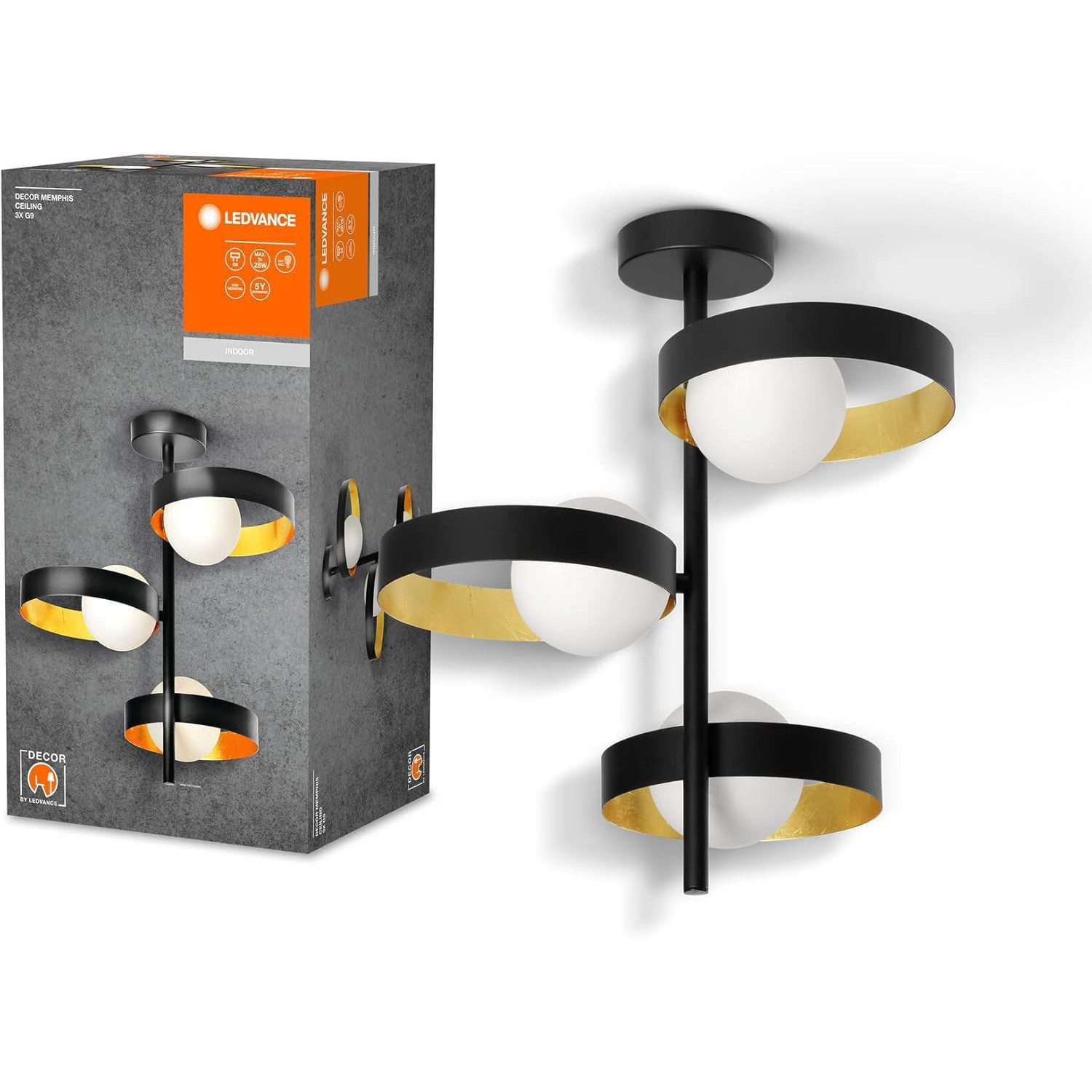 Ledvance Deckenleuchte DECOR Memphis Modern Deckenleuchte G9 Deckenlampe Wohnzimmerlampe, Flurleuchte Innenleuchte Deckenbeleuchtung 3-flammig Lampe
