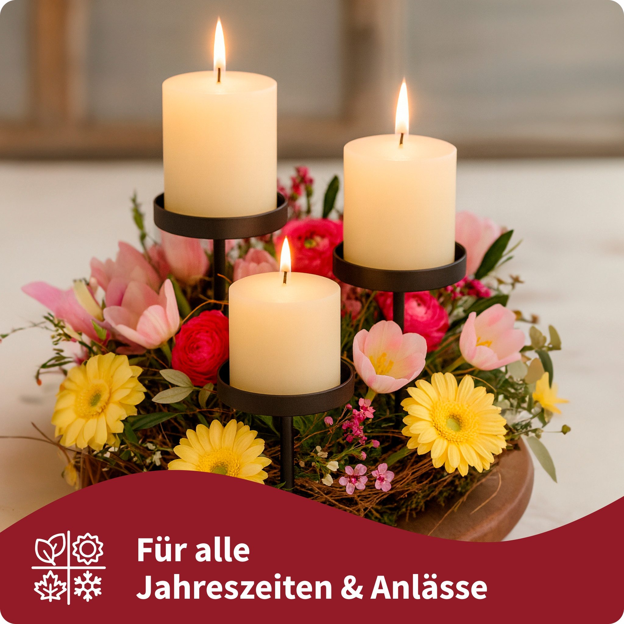 matches21 HOME & HOBBY Kerzenhalter Kerzenhalter 4er Set Metall Silber Ø 2,3 cm mit Stab (4 St), Adventskranz Kerzentüllen für Stabkerzen