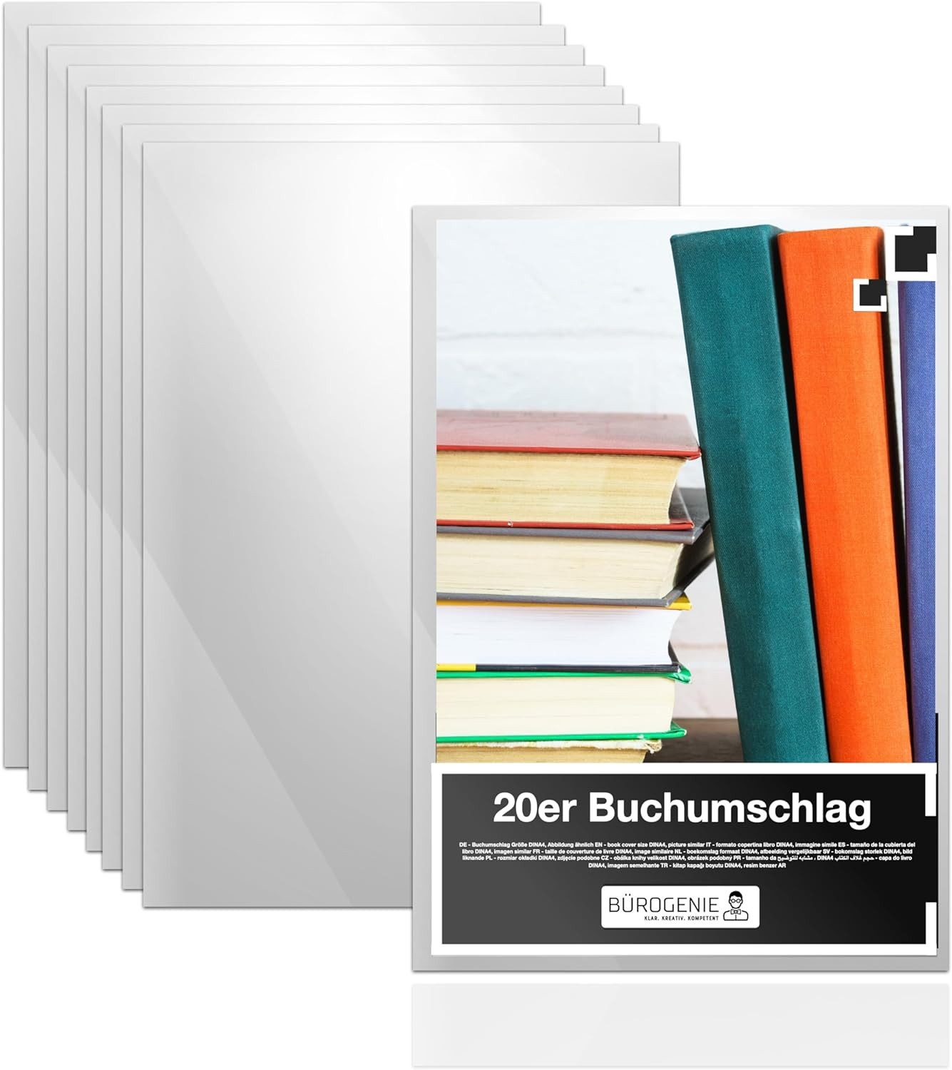 Bürogenie Schulheft 20x Buchumschlag klar & transparent Umschlag & Hefthülle Buchschoner, strapazierfähig