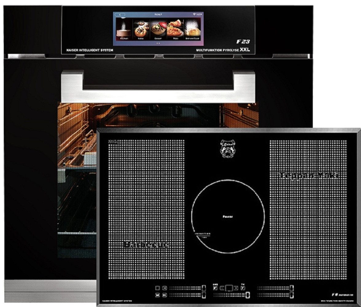 Kaiser Küchengeräte Backofen-Set Herd set Autark Elektro Backofen, Air fryer,86L mit Free Zone Induktions Kochfeld 77cm Autark EH 6344 N+KCT 777 FI.., mit 1-fach-Teleskopauszug