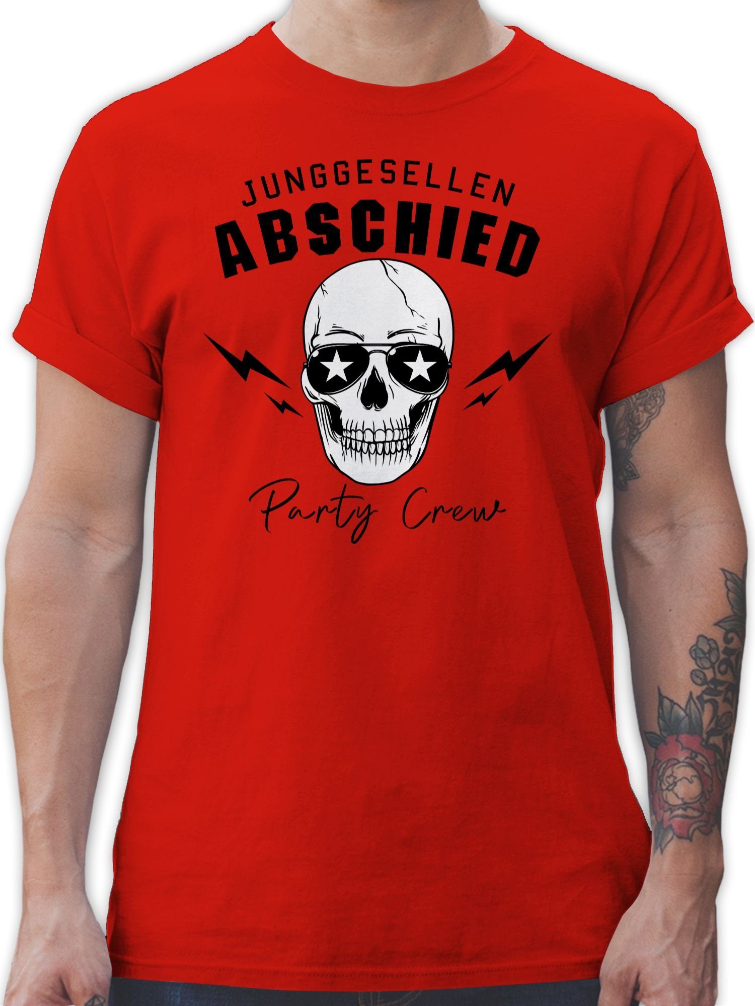 Team Party Totenkopf Groom Männer Rot T-Shirt 1 Bräutigam Crew JGA Shirtracer Team