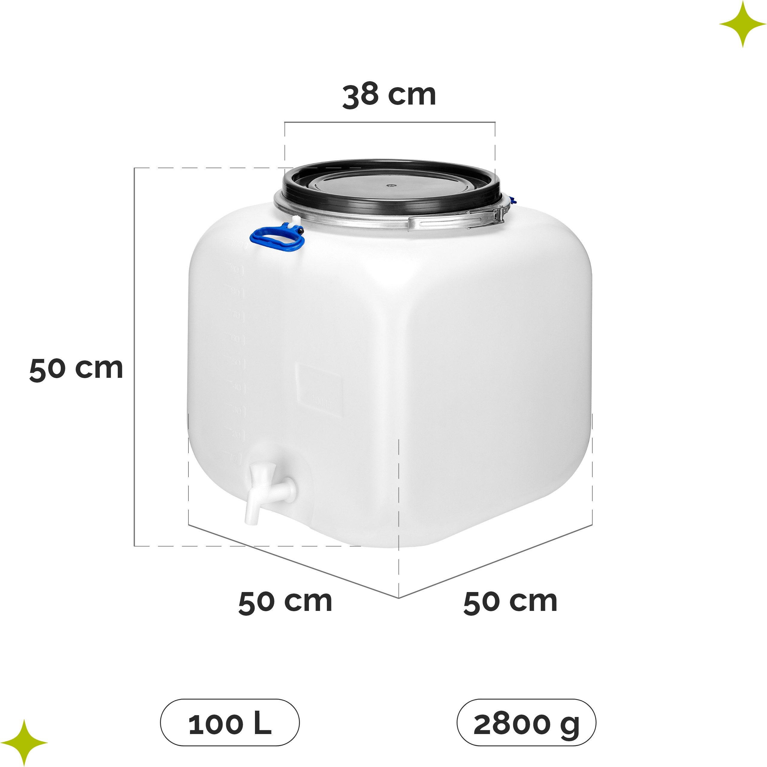 Garronda Regentonne 100L Weithalsfass mit Deckel Hahn quadratisch für Garten GD-0089, Weiß, 100 l, (1-tlg), BPA-Frei – Bild 3 von 5