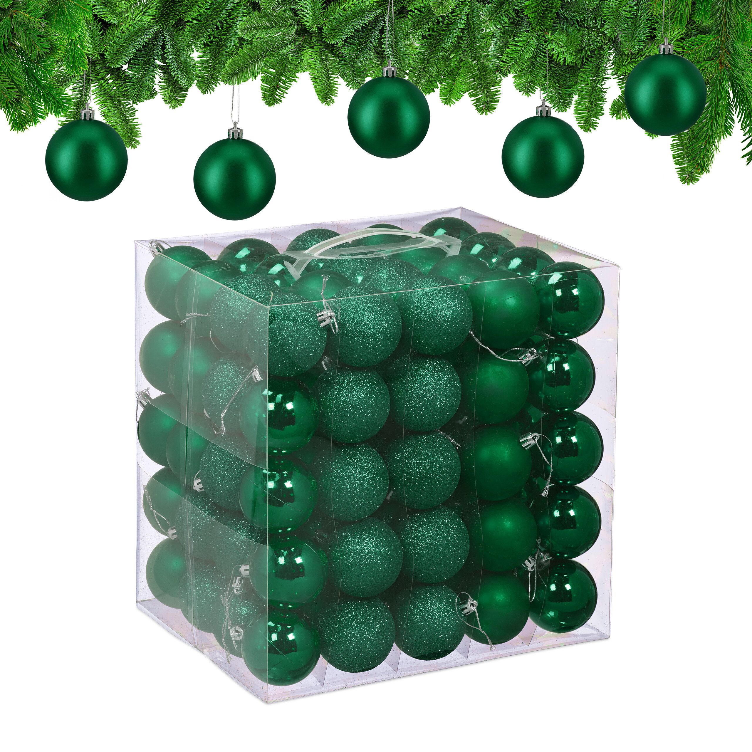 relaxdays Weihnachtsbaumkugel Weihnachtskugeln im 100er Set (100 St), Dunkelgrün