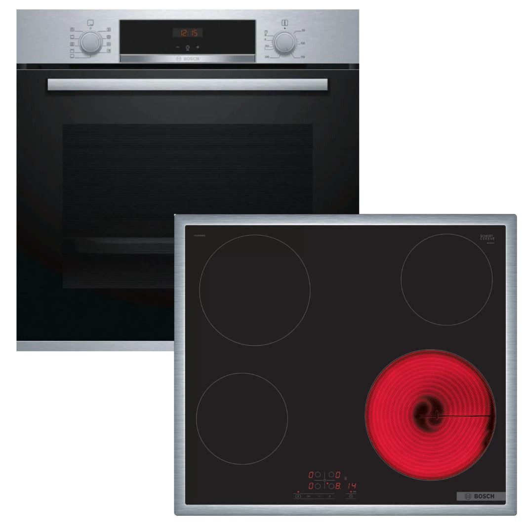 BOSCH Backofen-Set Teleskopauszug 3D-Heißluft + Cerankochfeld Kindersicherung autark 60cm