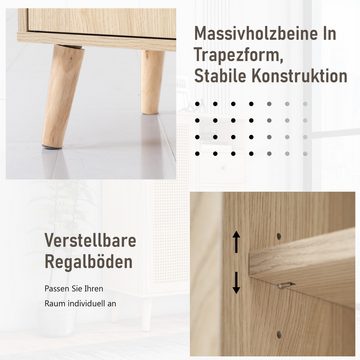 IDEASY Sideboard Holz-Sideboard, 2 Rattantüren, 1 Schublade, 60*40*101cm, wasserfest und leicht zu reinigen, Spanplatte, 16cm über dem Boden