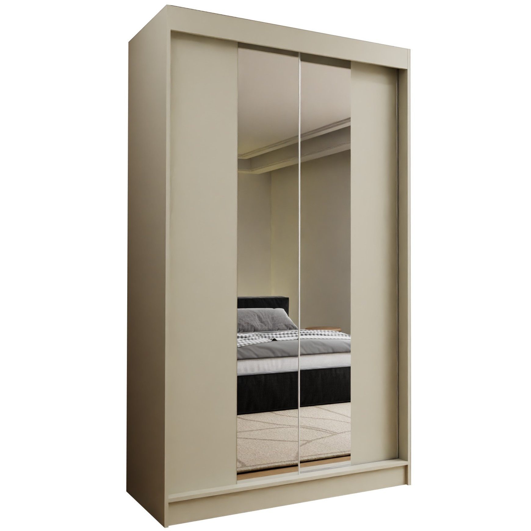 Masseno Schwebetürenschrank LUCENZA 120 cm Kleiderschrank mit Spiegel 2 Türen Kaschmir