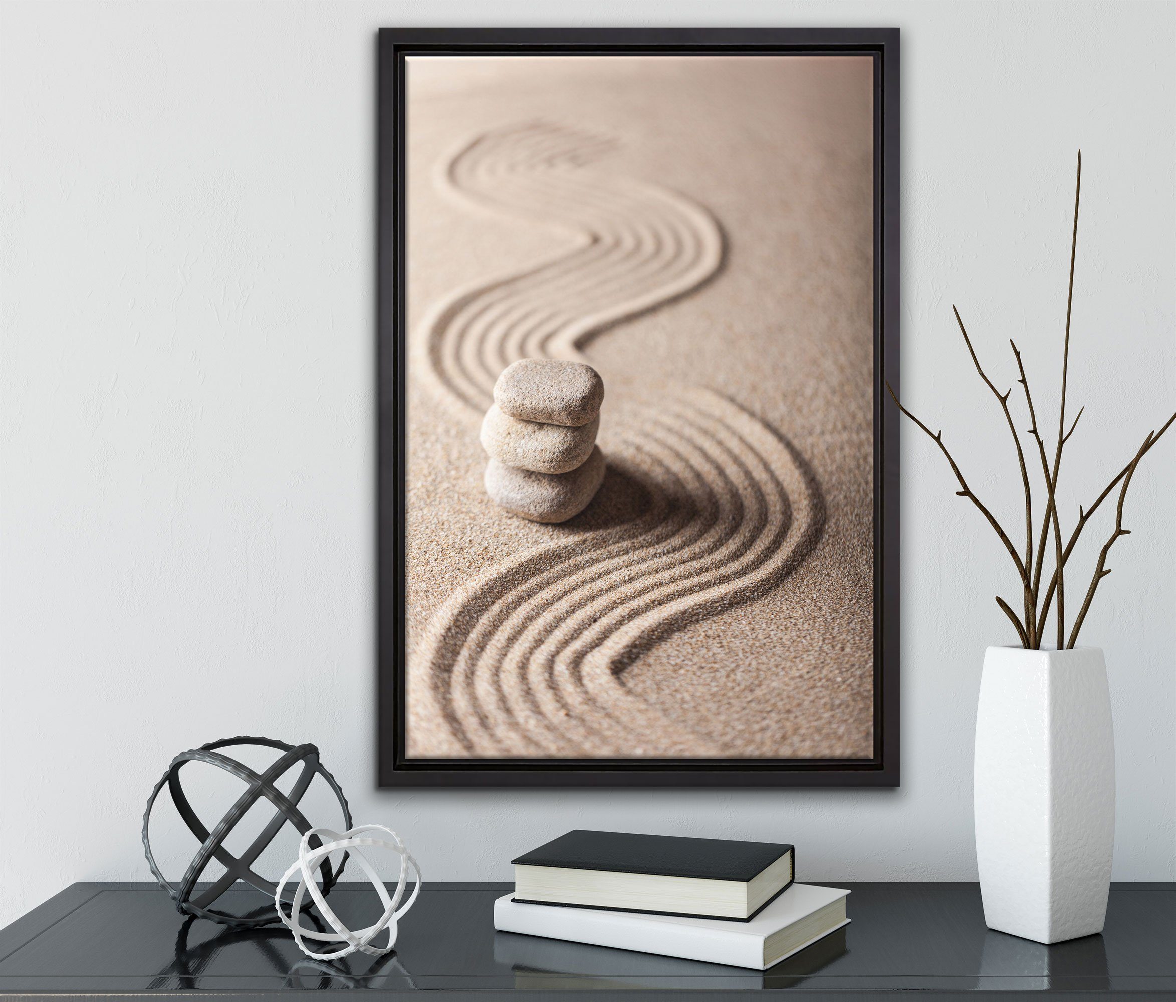 Pixxprint Leinwandbild Wellenmuster im Sand, Schattenfugen-Bilderrahmen gefasst, Zackenaufhänger (1 Wanddekoration St), einem Leinwandbild inkl. bespannt, fertig in