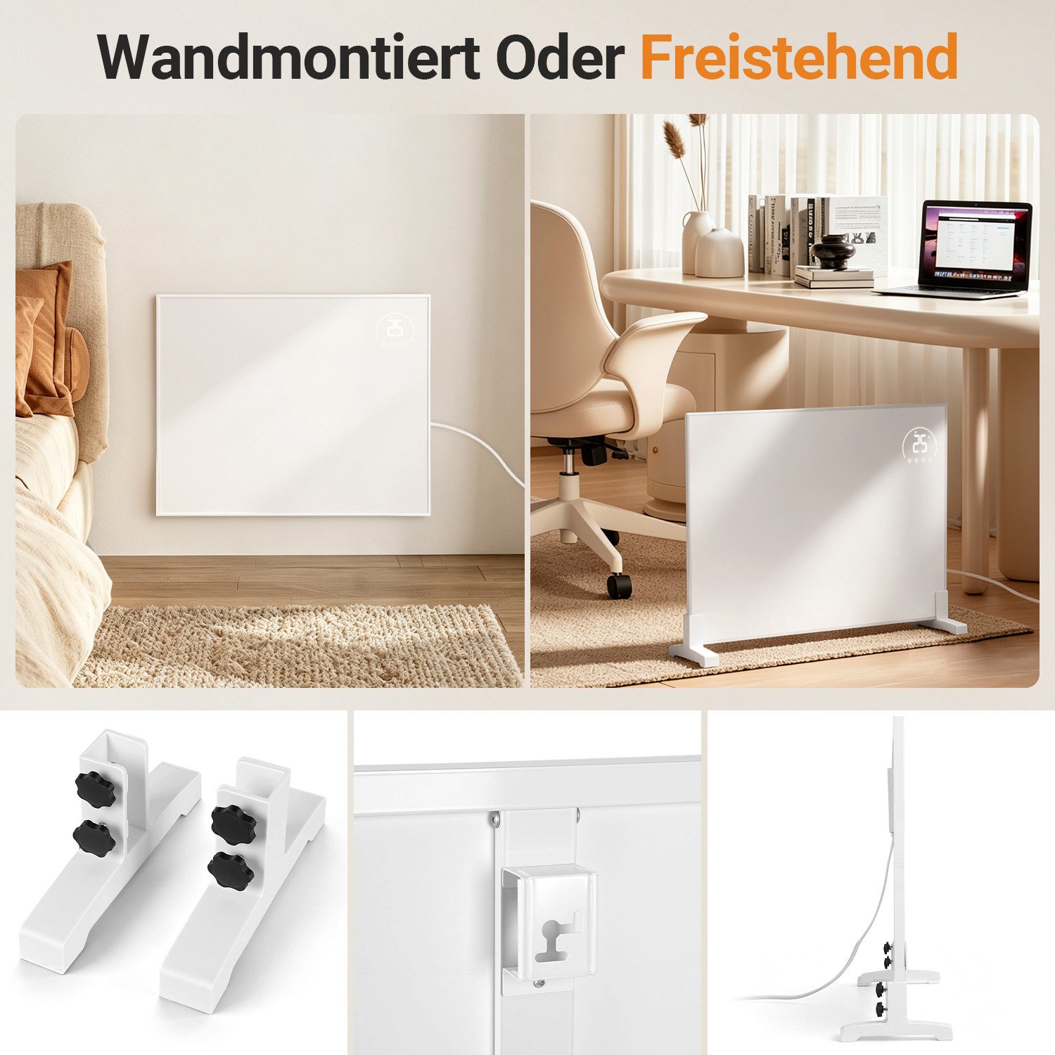 Clanmacy Infrarotheizung Infrarotheizung 960 W mit WLAN, Thermostat, Wandmontage und Standfüßen, Überhitzungsschutz, Einstellbarer Thermostat – Bild 4 von 5