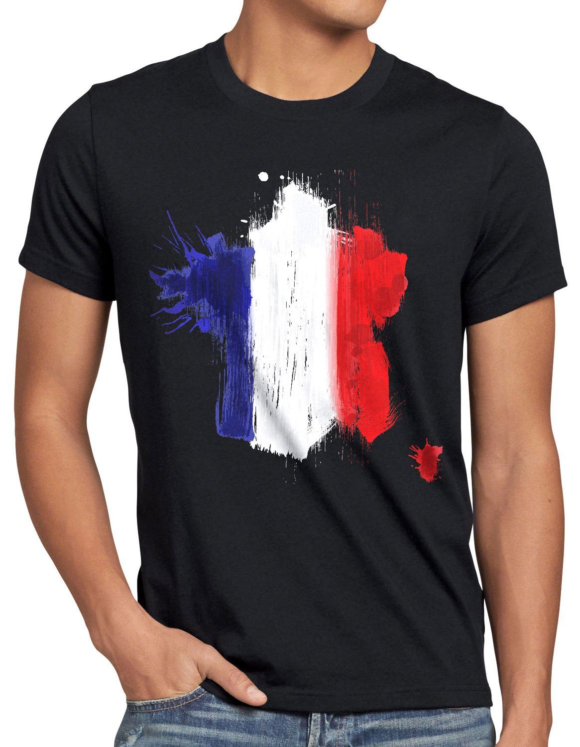 WM schwarz T-Shirt Print-Shirt EM Frankreich France style3 Herren Sport Fahne Flagge Fußball