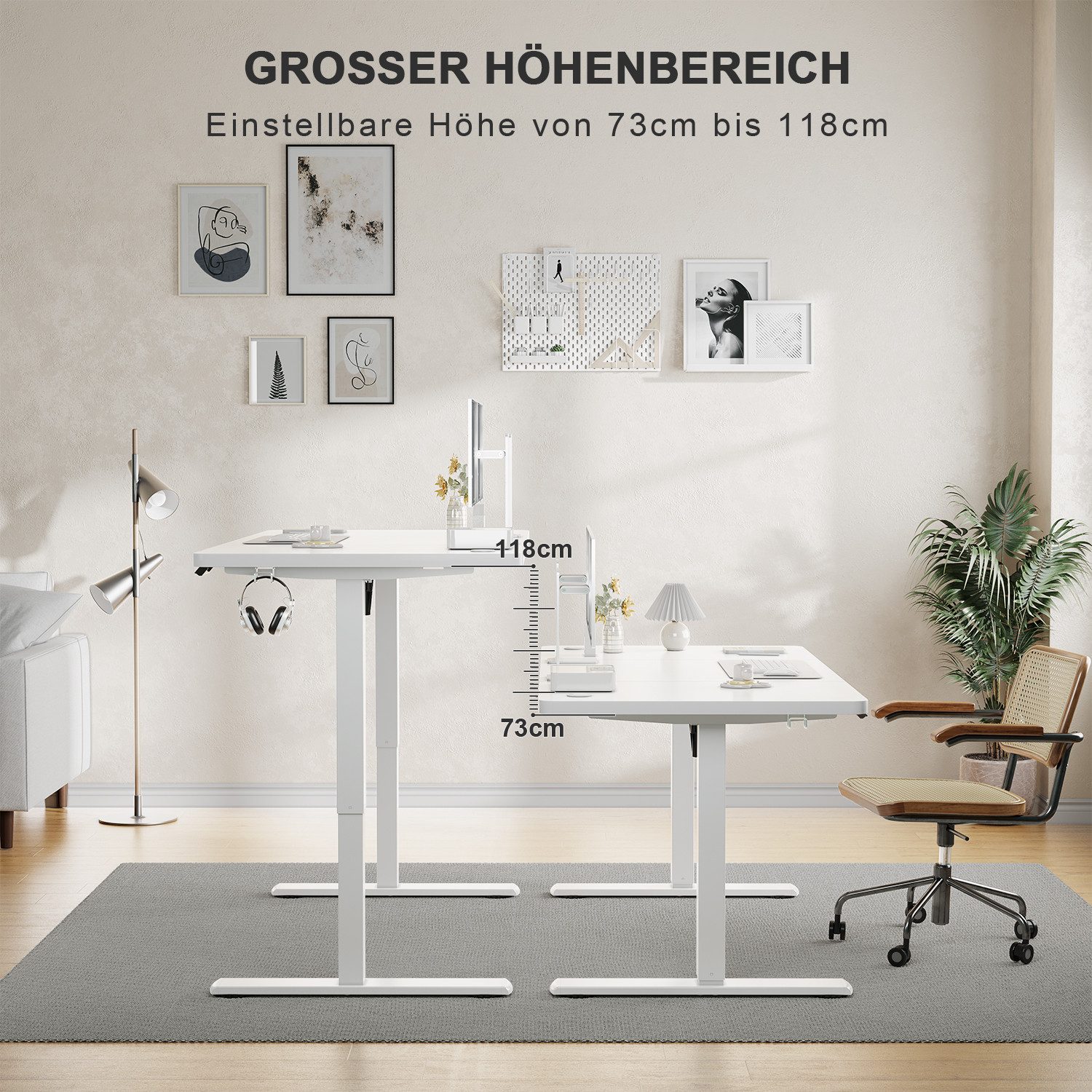 Furnicopia Schreibtisch Höhenverstellbarer mit USB-Ladefunktion und Wecker-Erinnerung (2 Höheneinstellungen 5 Farben und 6 Größen fur eine Vielzahl von Arbeits- – Bild 4 von 5