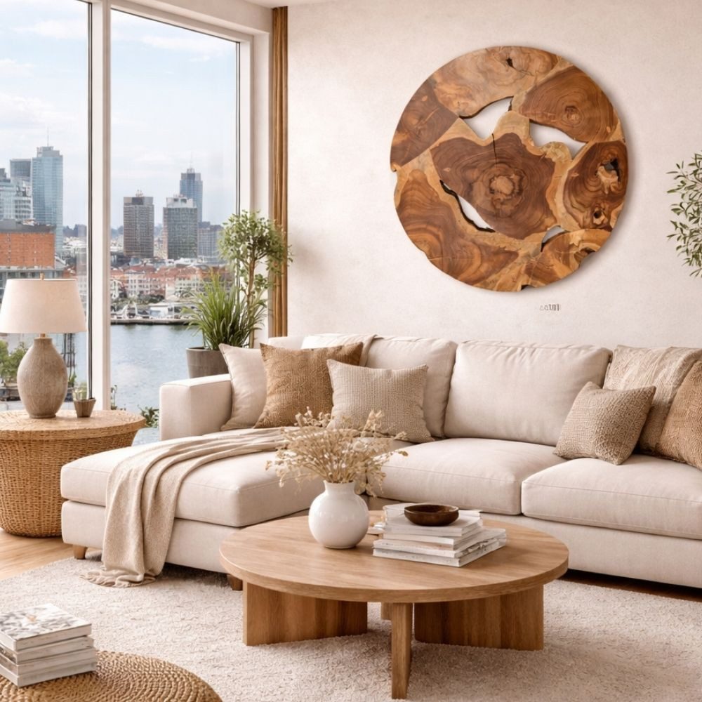 LebensWohnArt Dekoobjekt Wand-Deko aus Teakholz BAGIAN rund 80 cm Unikat Wandbild