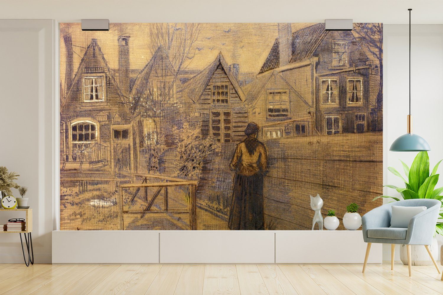 MuchoWow Fototapete Das St), - für vom van bedruckt, Matt, Montagefertig Tapete der Vincent Garten von (7 Wohnzimmer, Vinyl Mutter Wandtapete Gogh, gesehen aus Sien Haus