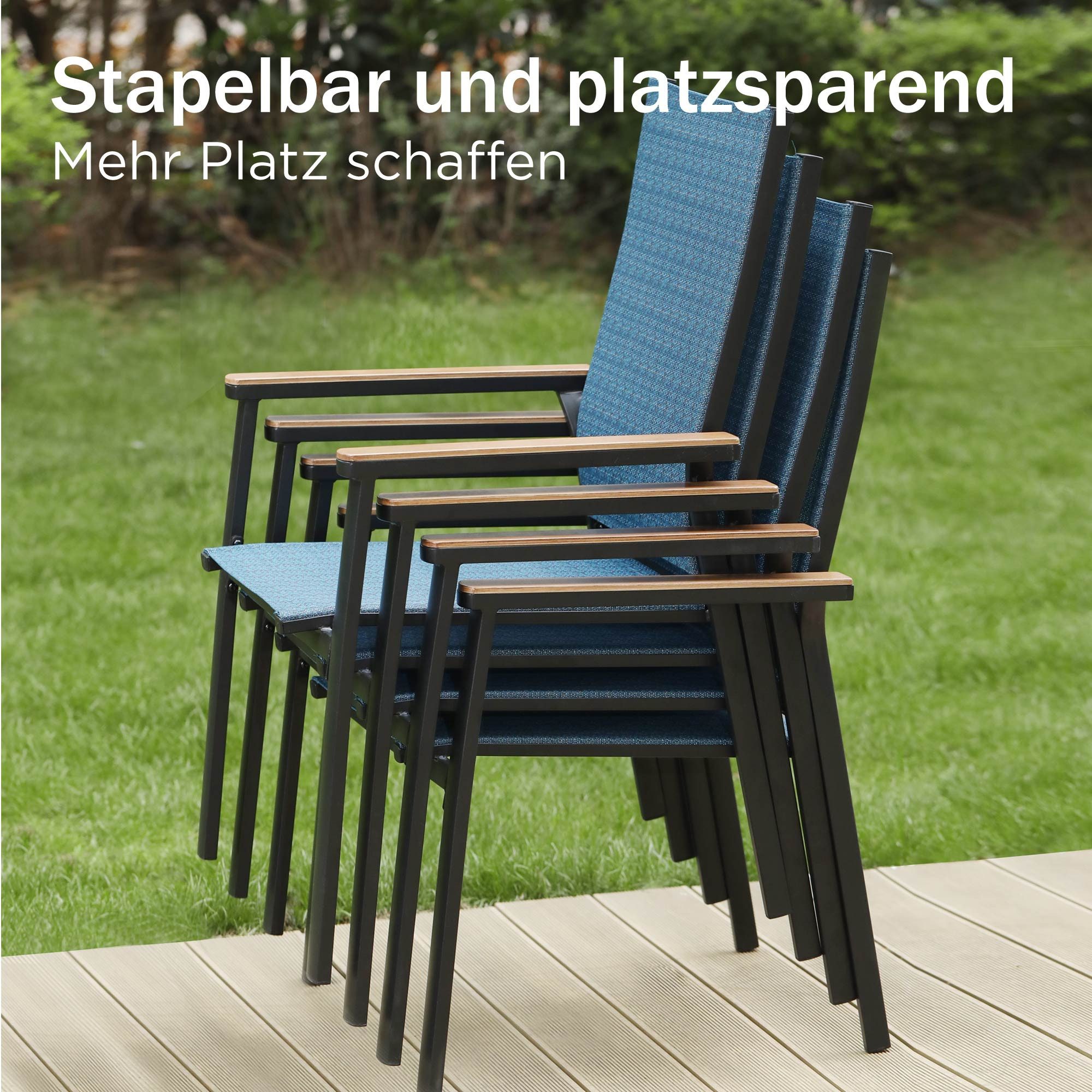 PHI VILLA Gartenstuhl (mit Textilene Stapelbare Balkonstuhl für Garten Balkon Outdoor Terrasse Wetterfest), 2er Set Aluminium Terrassenstühle