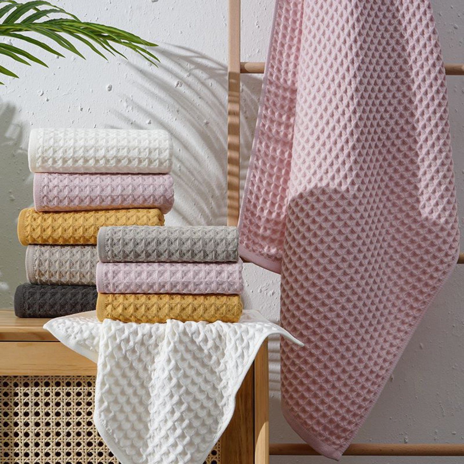HOMEIDEAS Schnelltrocknend Handtücher, - 2 (2-St), Grau x Handtücher - Waffelstruktur Baumwolle