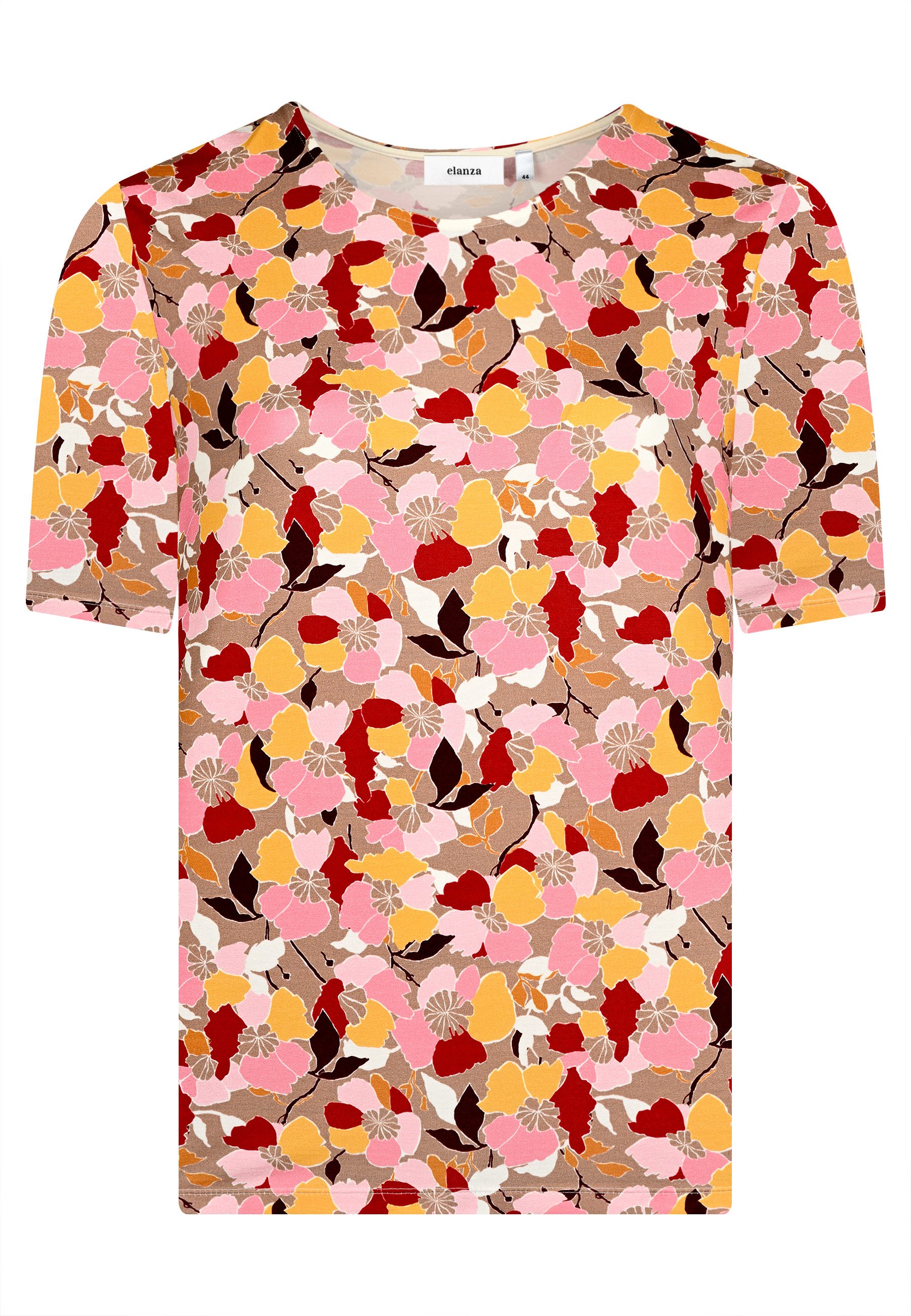 elanza T-Shirt Shirt mit Blüten-Print in Rosé/Taupe (1-tlg)