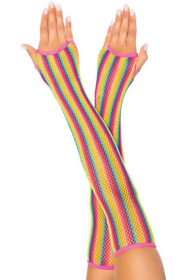 Leg Avenue Strickhandschuhe Netz-Handschuhe - Regenbogenfarben