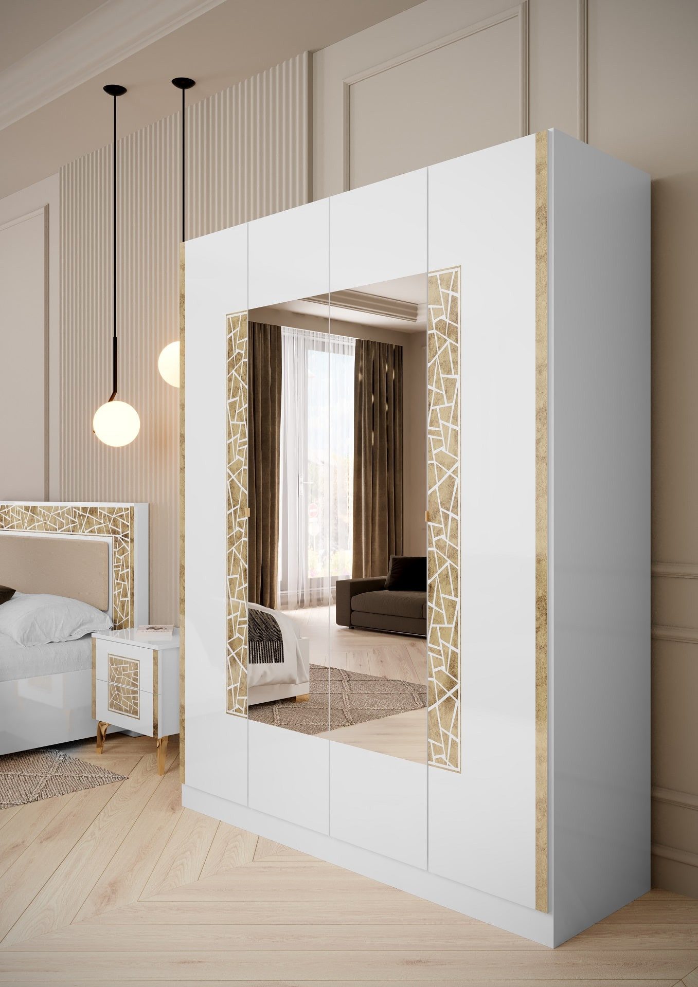 Interdesign24 Schlafzimmer-Set Stella, (6-Teilig, in Weiß/Gold günstig online kaufen