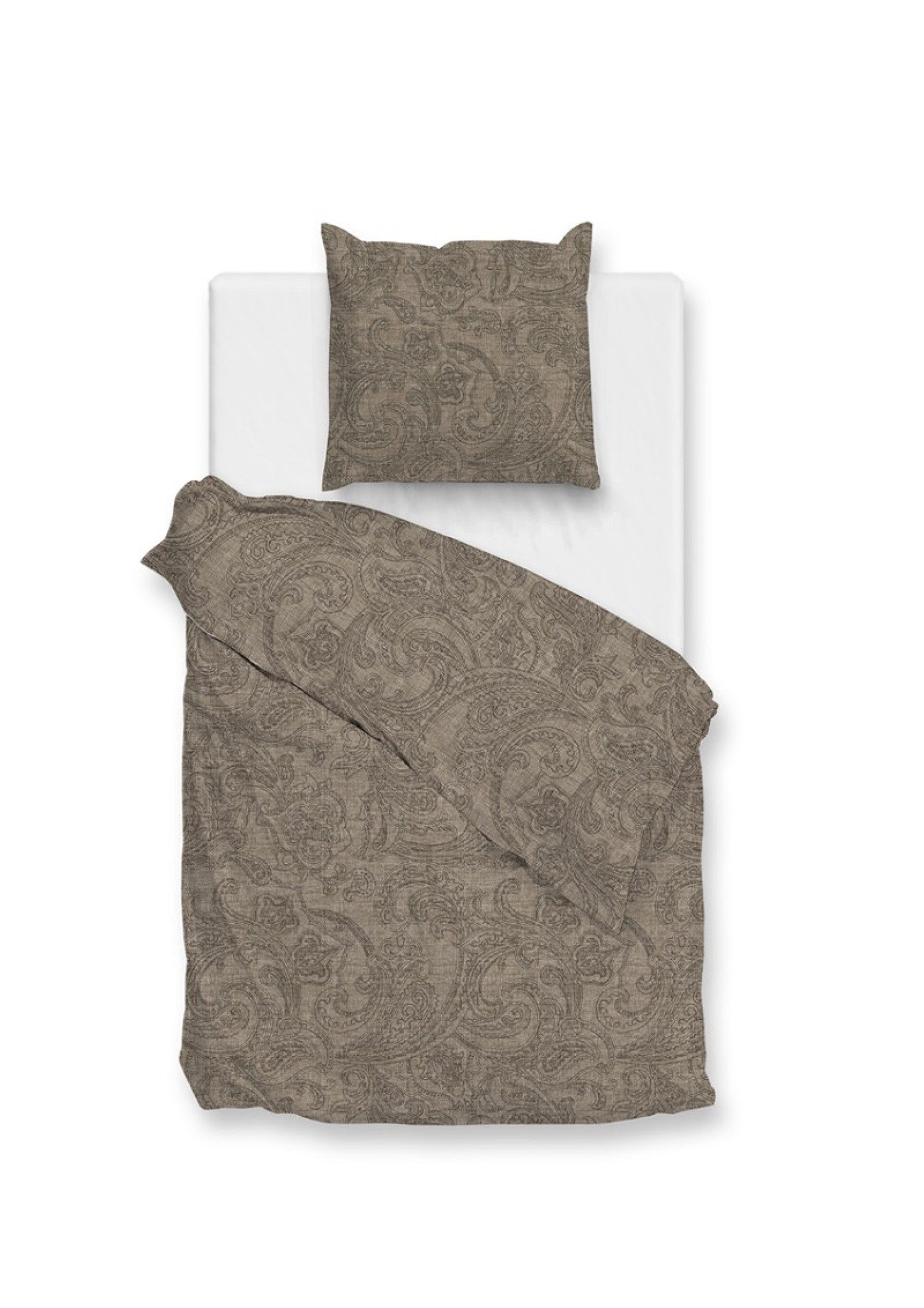 ZO HOME Bettwäsche Zo! Home Cotton Bettwäsche 135x200 Paisley di Lino Palm Taupe braun, Baumwolle, 2 teilig, für Sommer und Winter