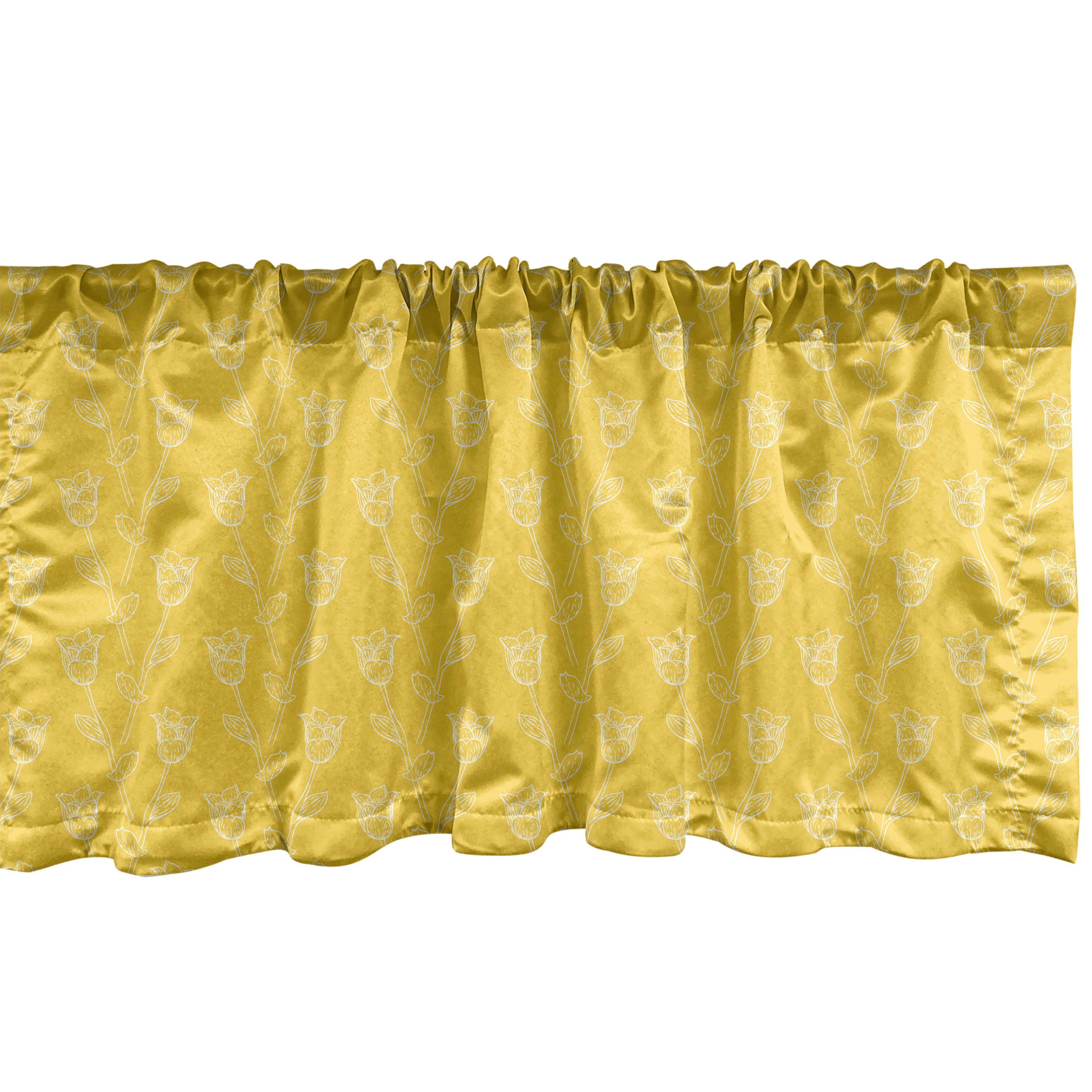 Scheibengardine Vorhang Volant für Küche Schlafzimmer Dekor mit Stangentasche, Abakuhaus, Microfaser, Tulpe Yellow Monochrome Blumen
