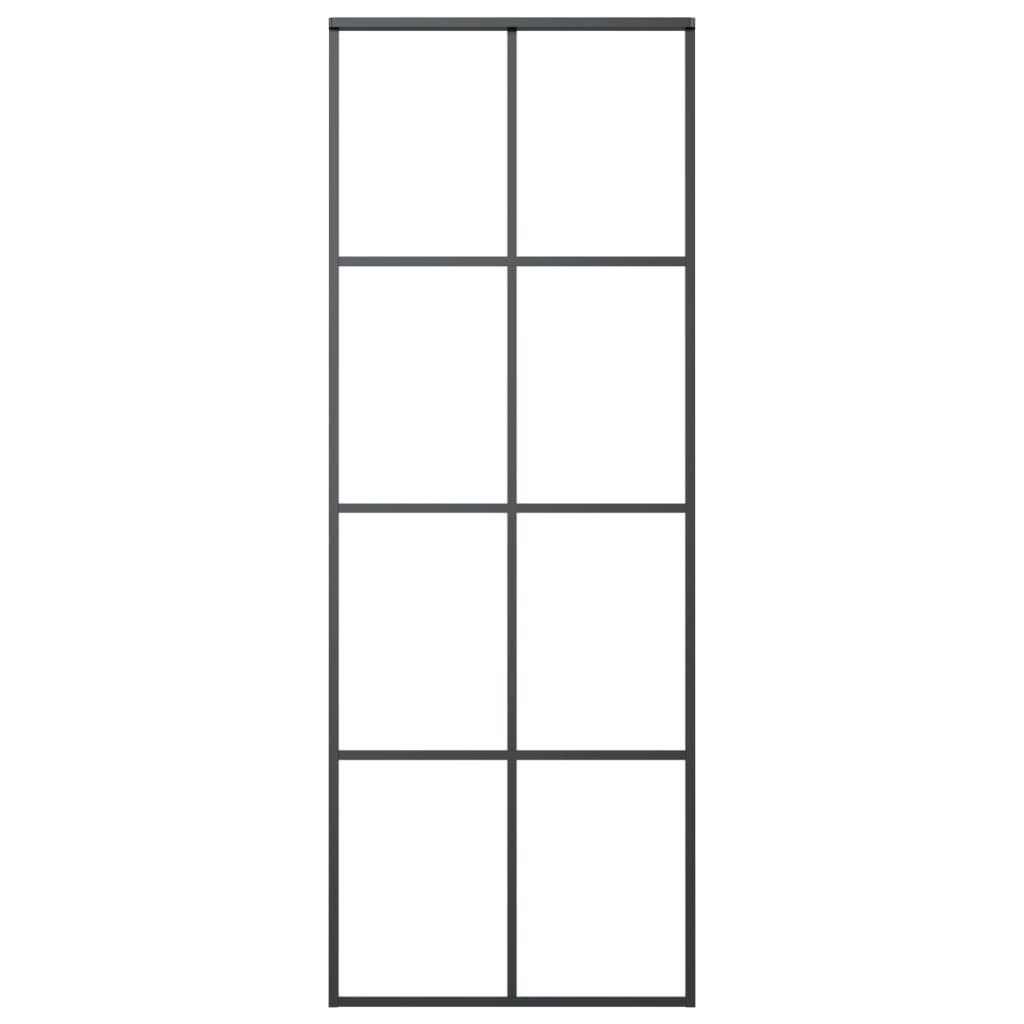 vidaXL Zimmertür Schiebetür Schwarz 76x205 cm ESG Glas und Aluminium Zimmertür