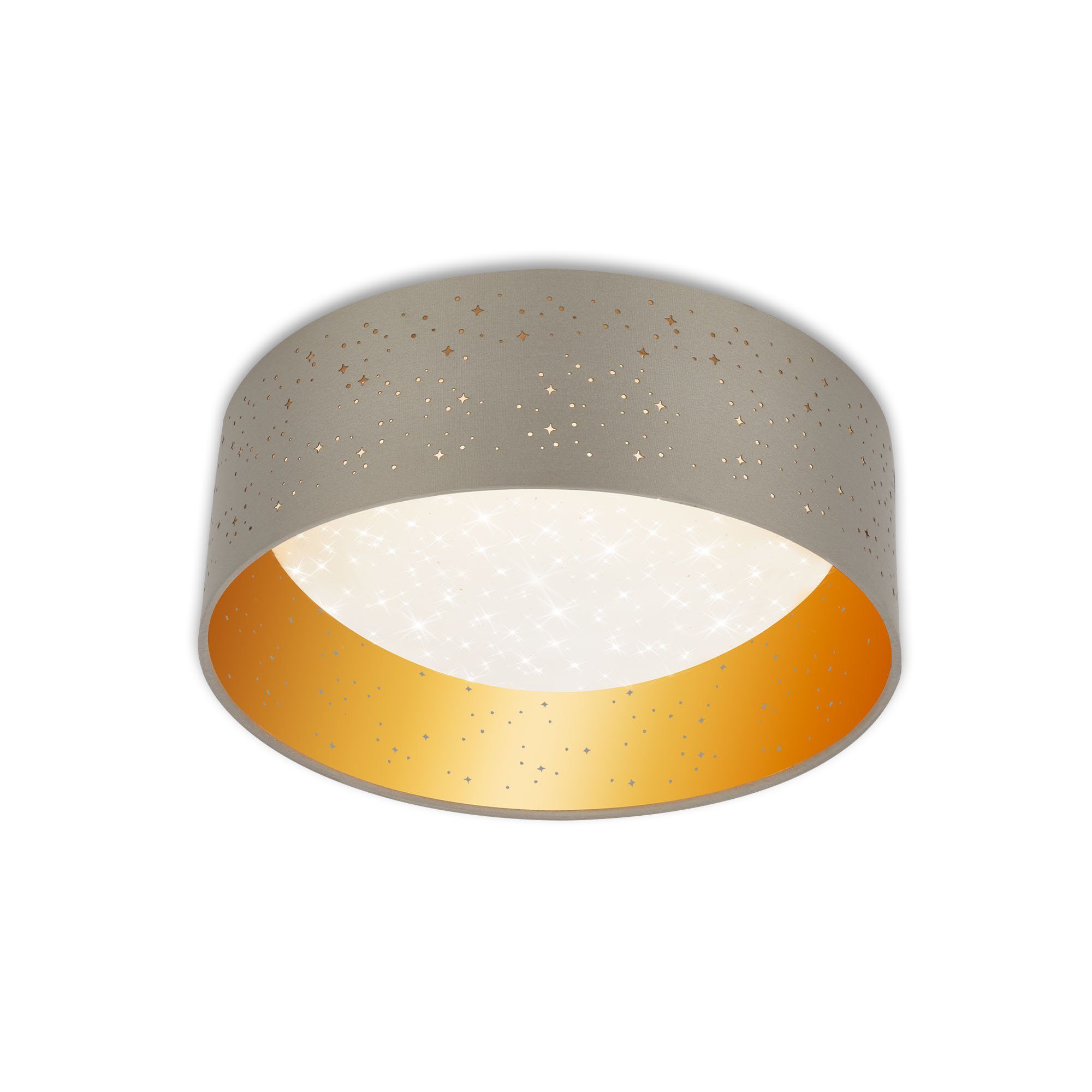 Taupe-Gold, fest 12W, LED-Sternenhimmel verbaut, Wohnzimmer, Neutralweiß, Schlafzimmer, Deckenlampe, LED Briloner Sternenhimmel, Leuchten 32x12cm, 3482-011, Stoffschirm, Flur