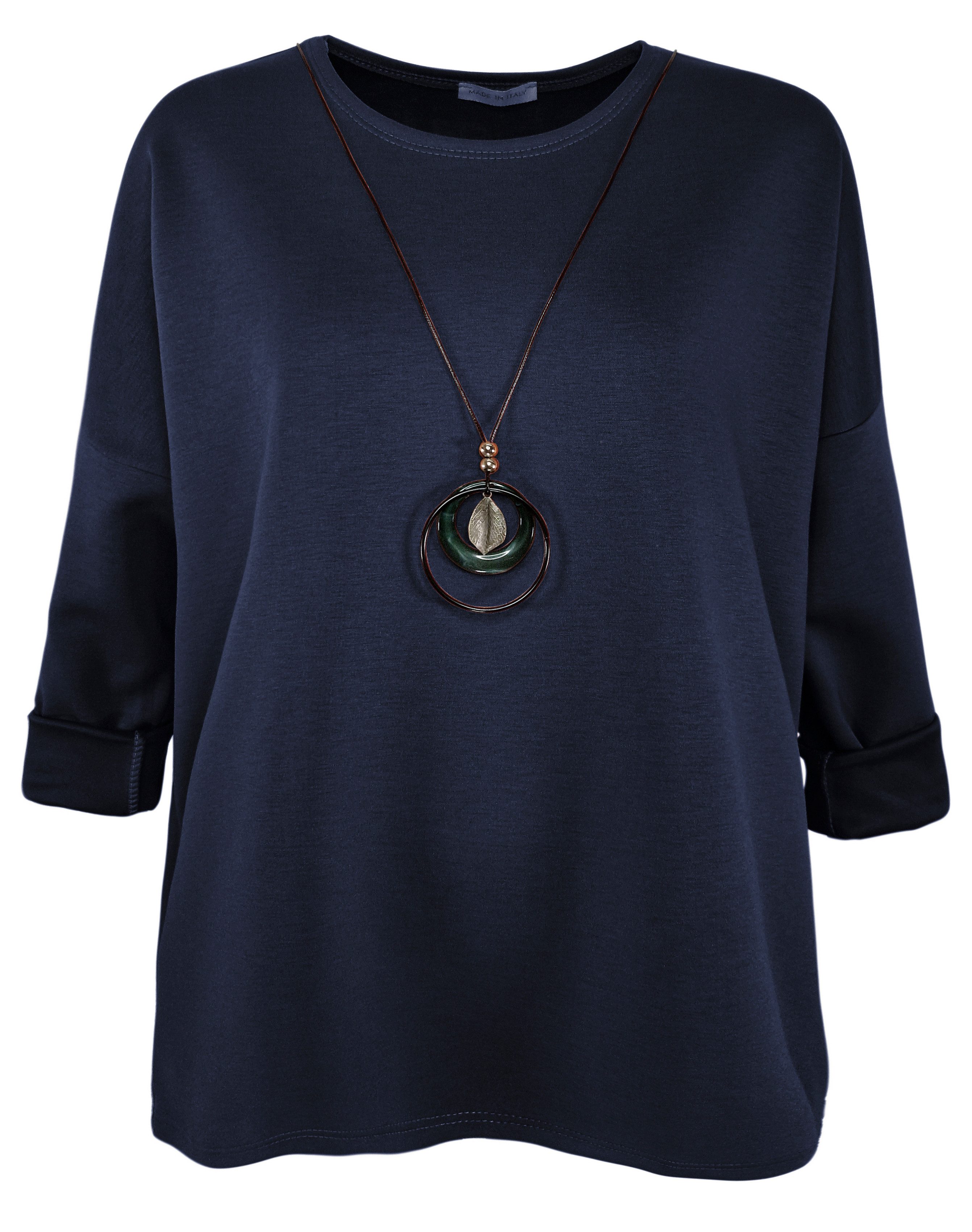 dy_mode Longshirt Damen Longshirt Oversize Weites Tunika Shirt Oberteil Übergangszeit in Unifarbe, mit passende Kette