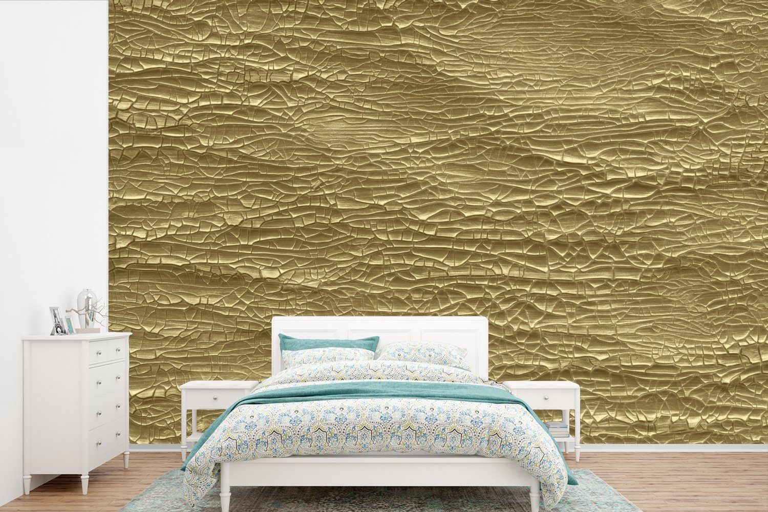 MuchoWow Fototapete Gold Struktur Matt, Vinyl Schlafzimmer, Wallpaper (6 St), - bedruckt, Tapete für Luxus, Kinderzimmer, - Wohnzimmer